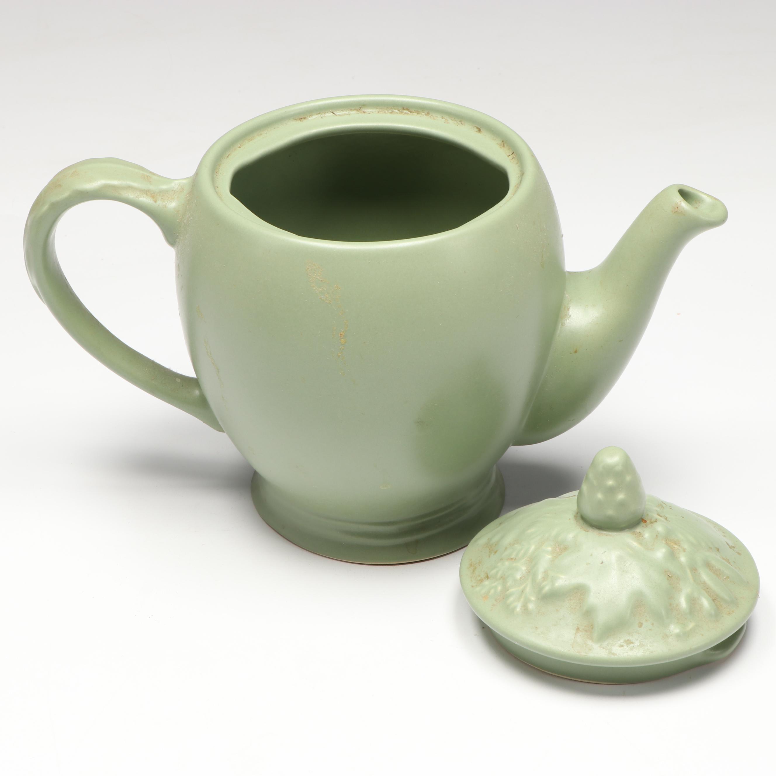 Roseville Pottery Plate with Brushware Bowl, and More Green Ceramic Dishes