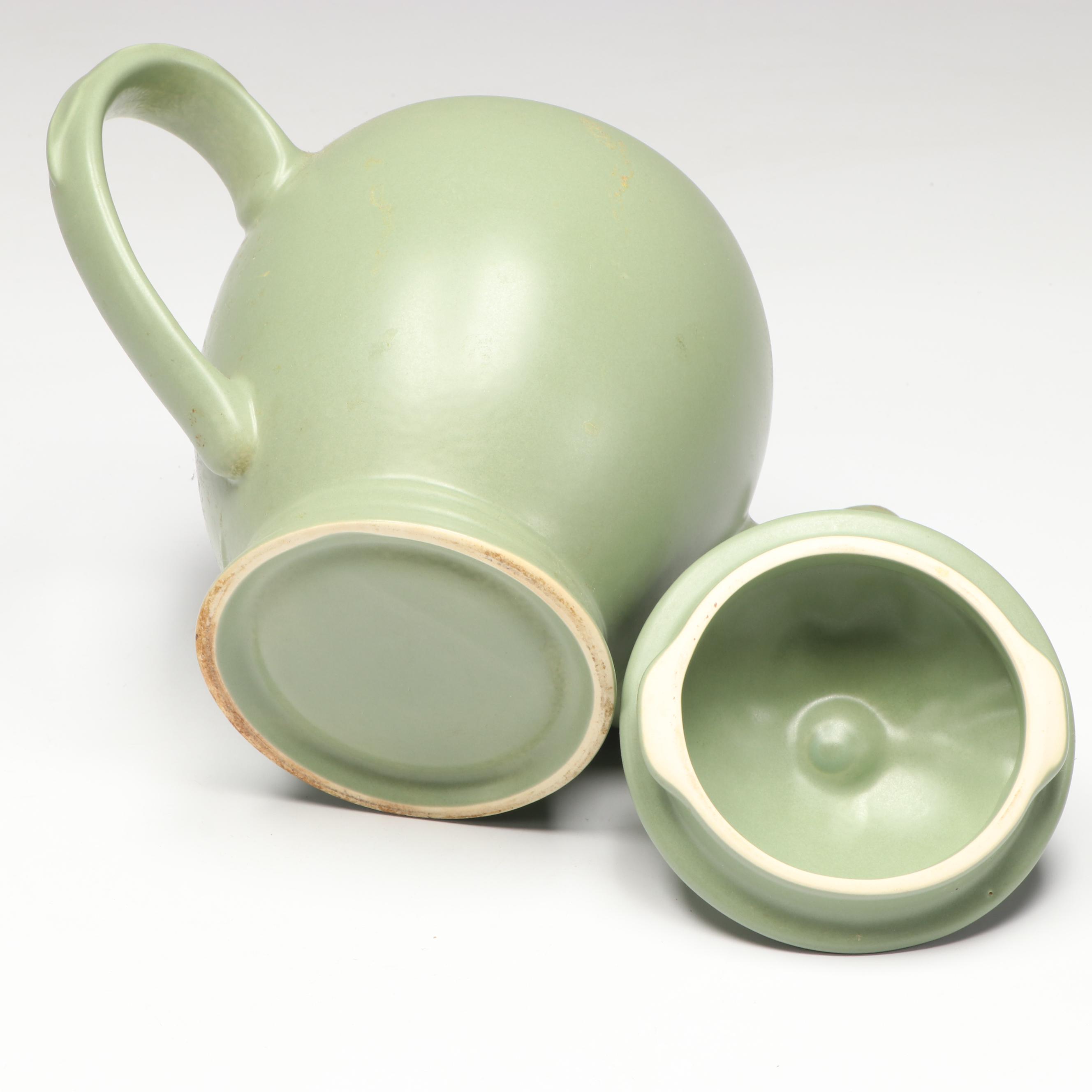 Roseville Pottery Plate with Brushware Bowl, and More Green Ceramic Dishes