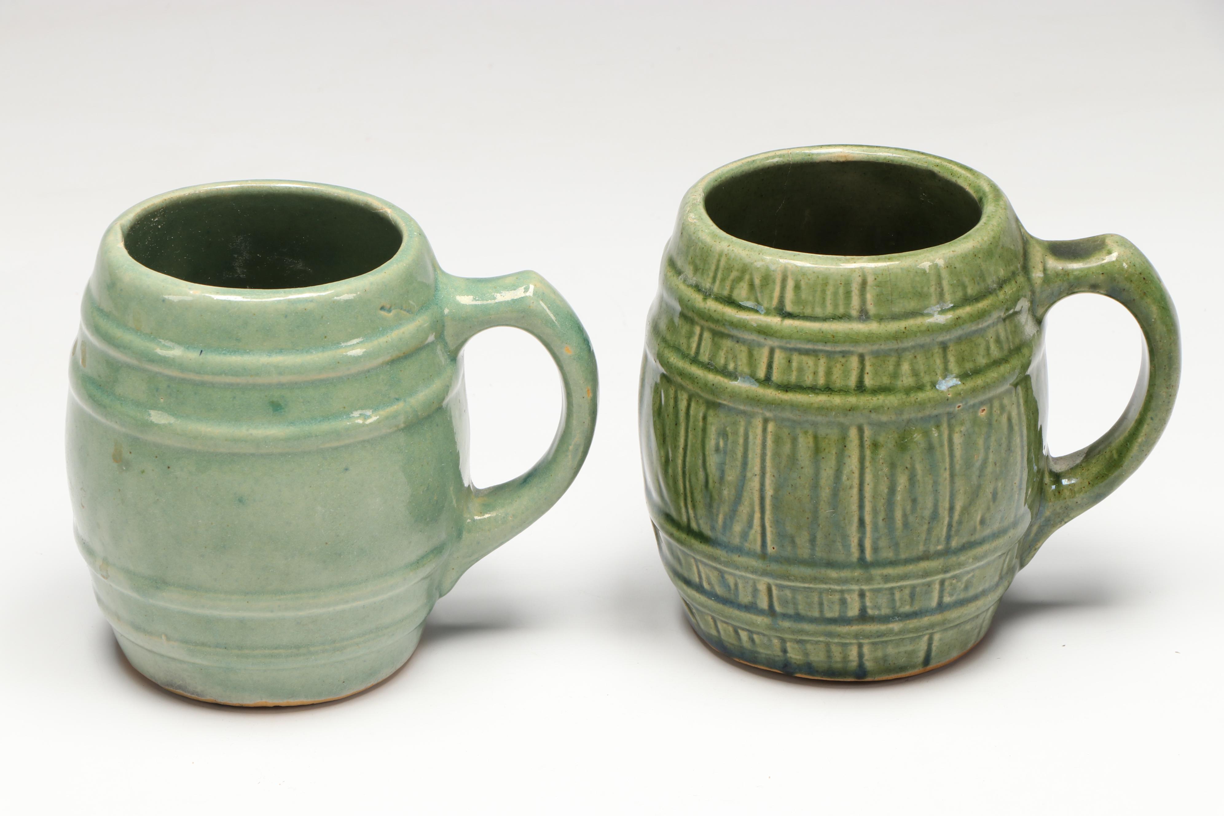 Roseville Pottery Plate with Brushware Bowl, and More Green Ceramic Dishes