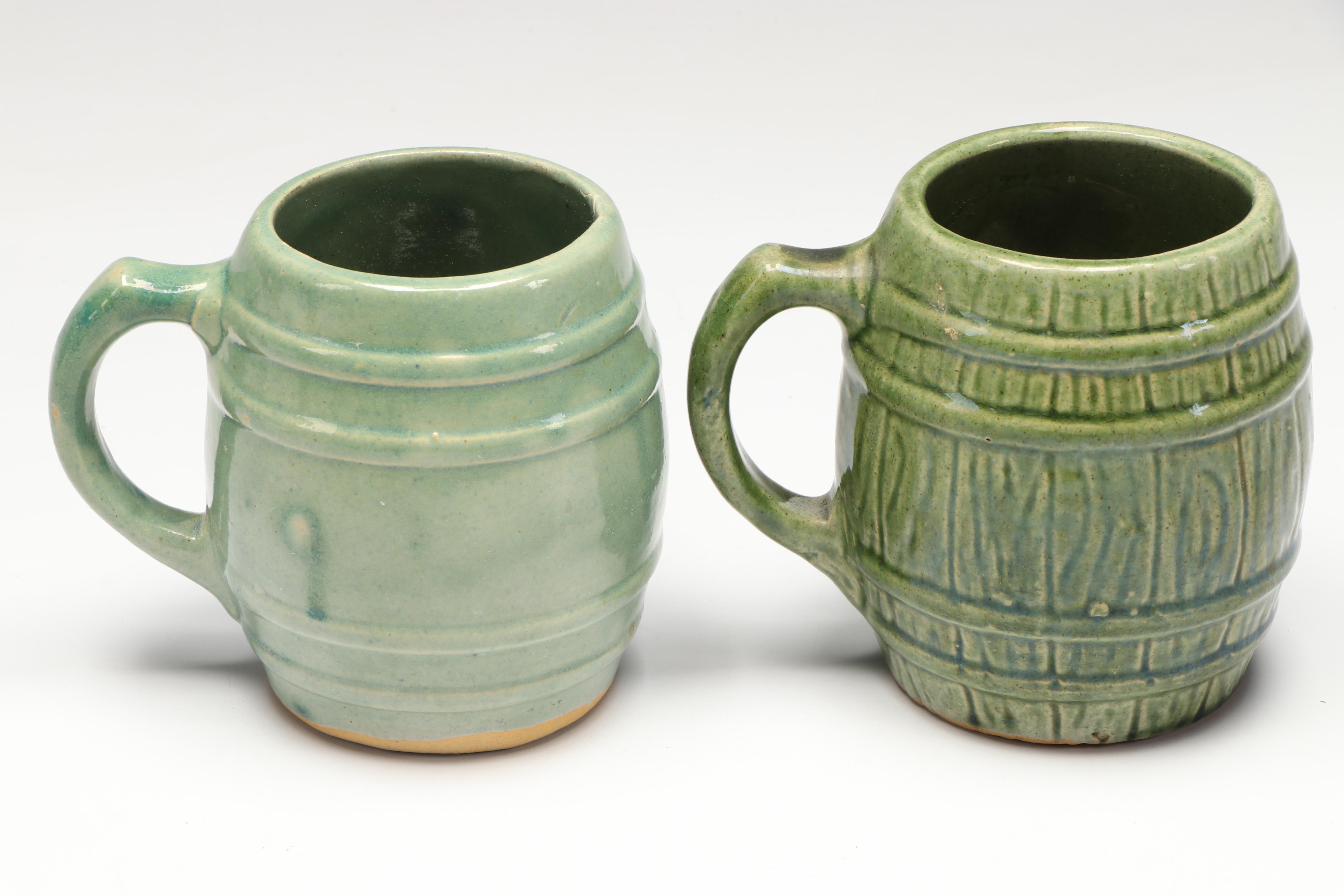 Roseville Pottery Plate with Brushware Bowl, and More Green Ceramic Dishes