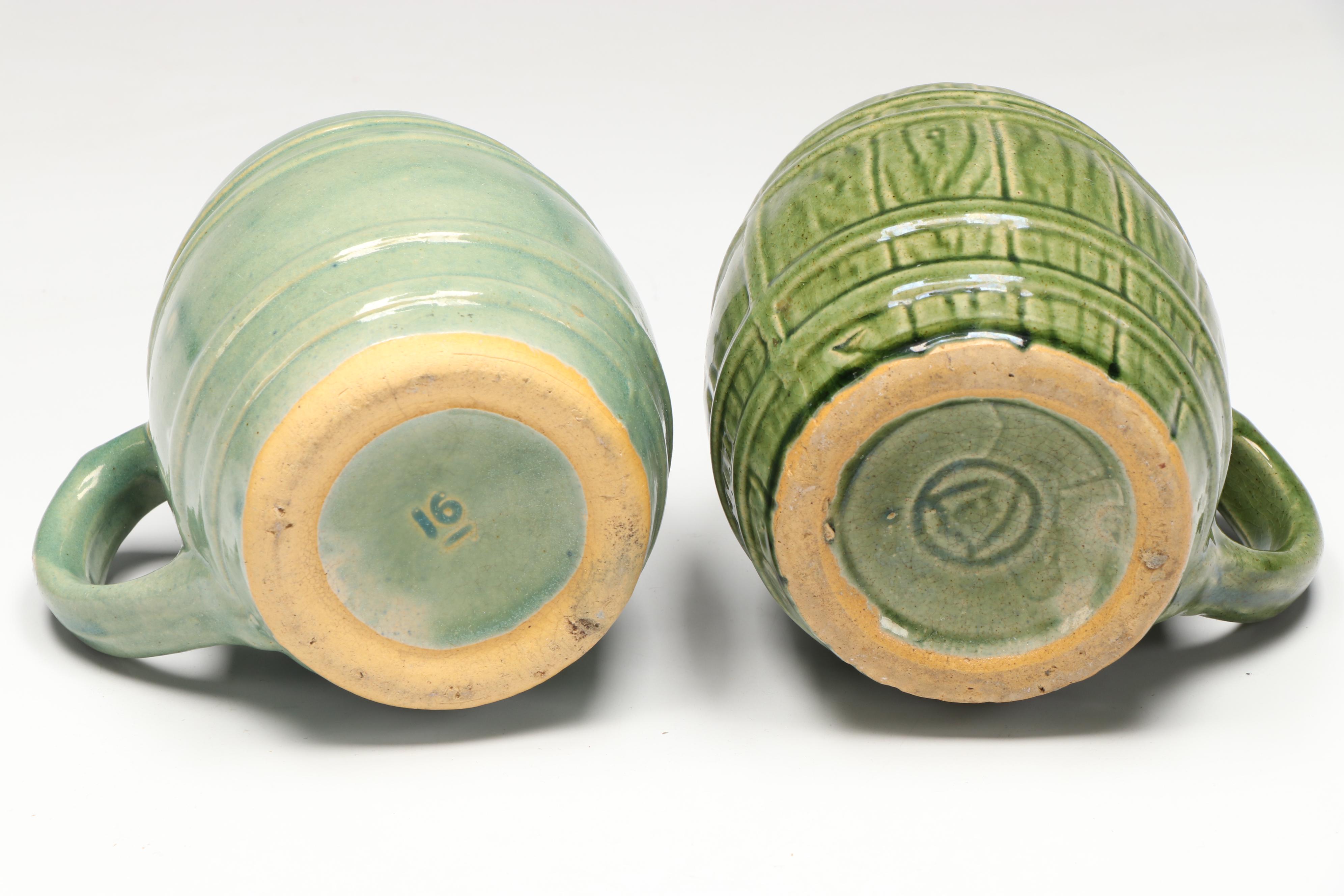 Roseville Pottery Plate with Brushware Bowl, and More Green Ceramic Dishes