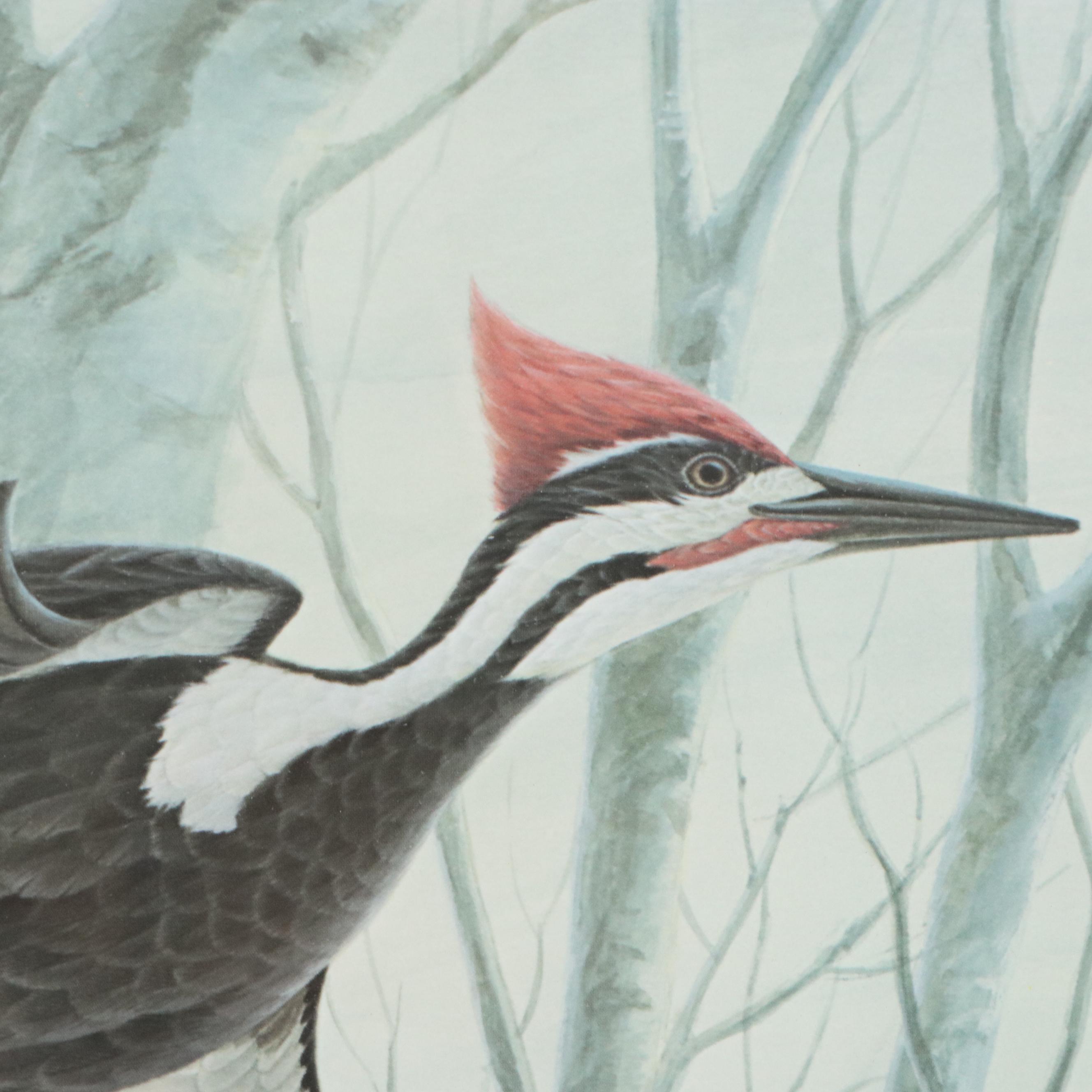 John Ruthven Offset Lithograph "Pileated Woodpeckers," Late 20th Century