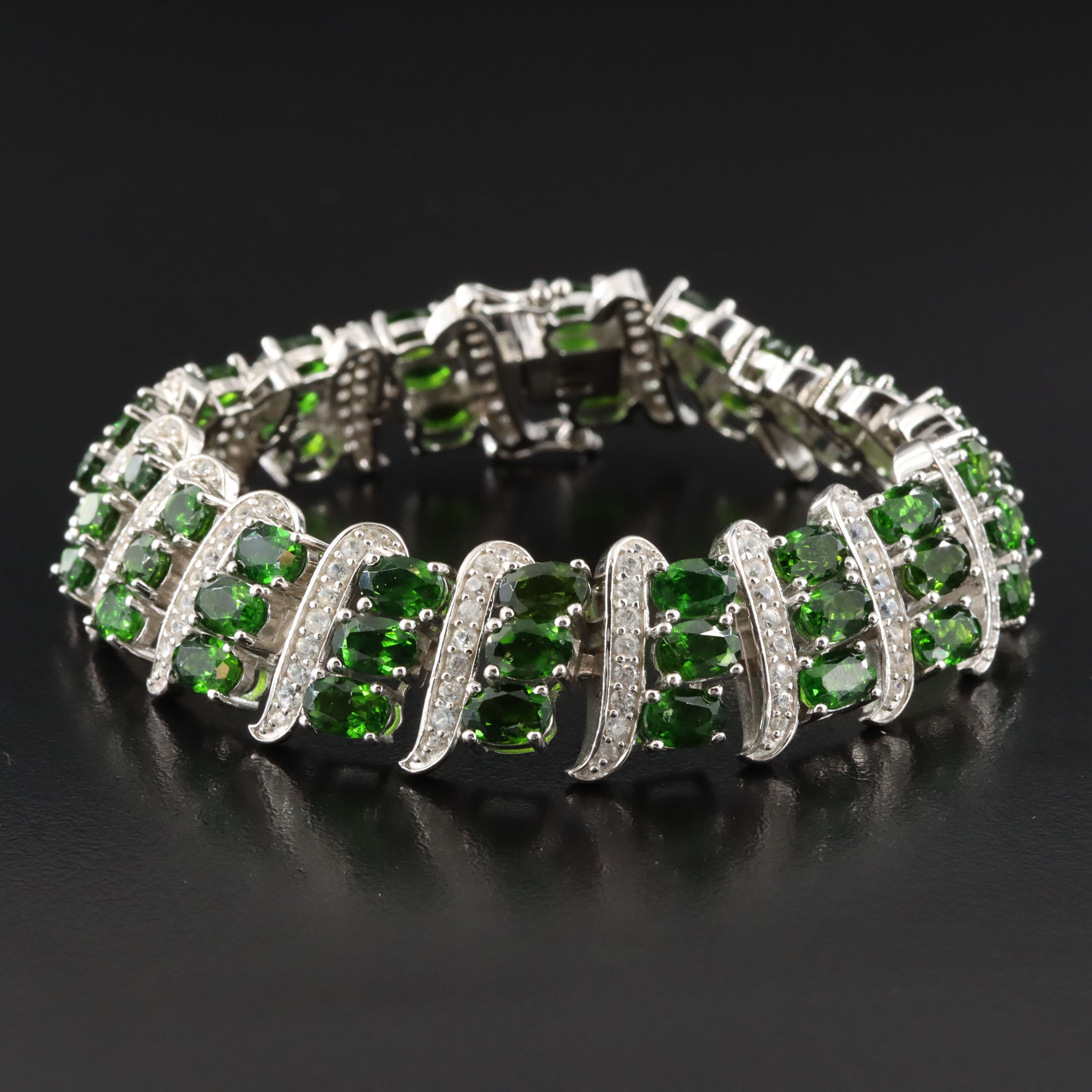 Sterling Diopside and Zircon Bracelet