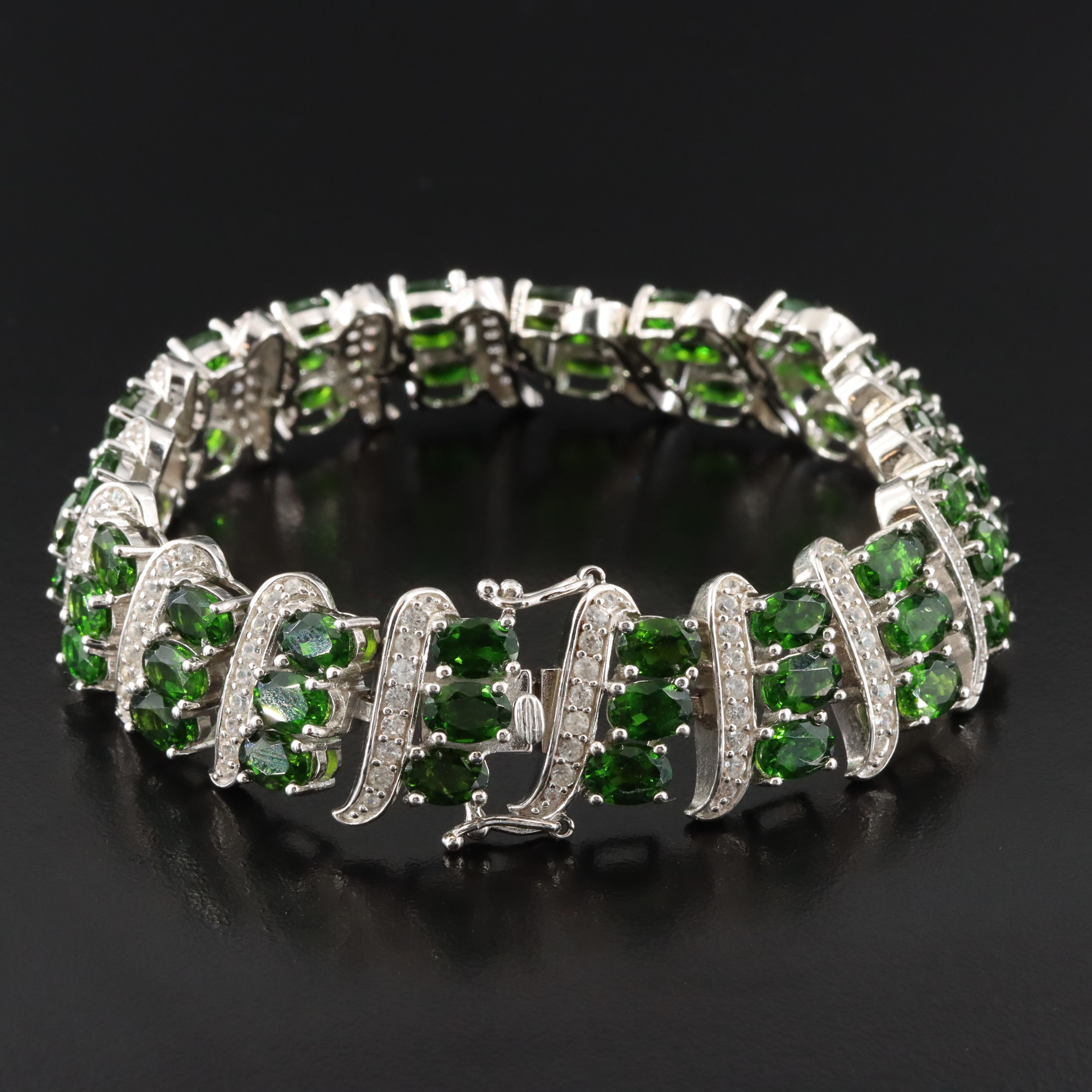 Sterling Diopside and Zircon Bracelet