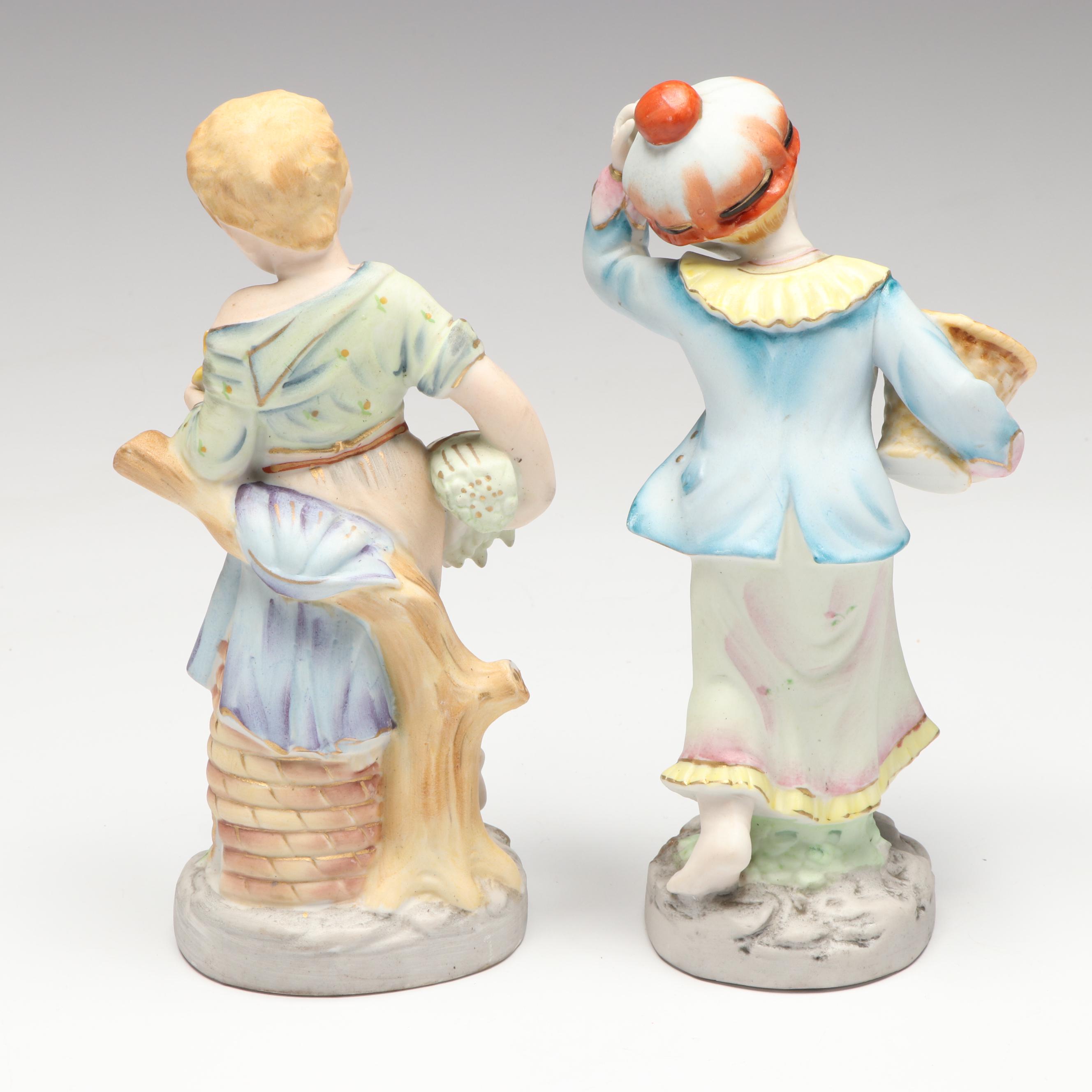 Occupied Japan Era Bisque Porcelain Hand-Painted Figurines, Mid-20th Century