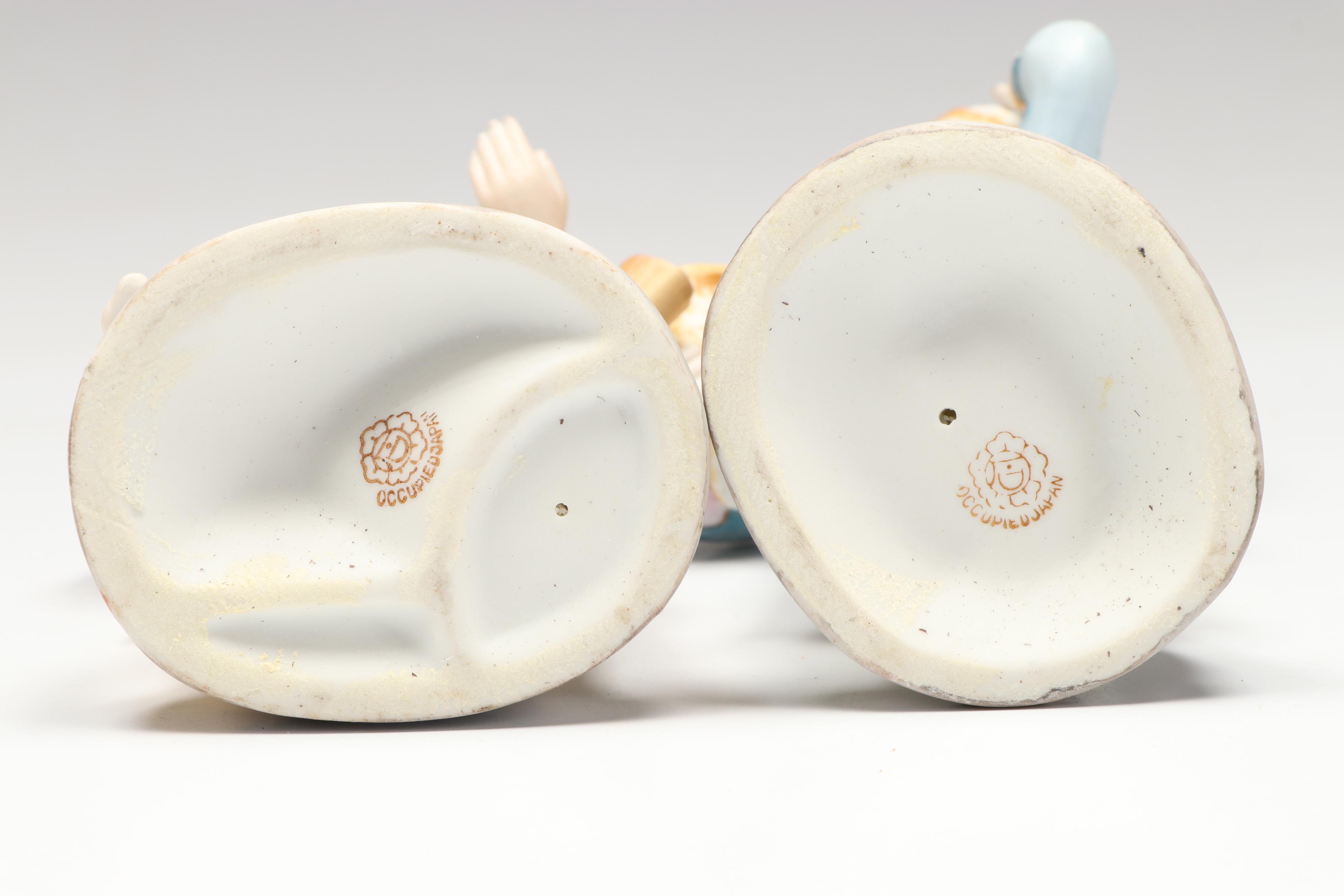 Occupied Japan Era Bisque Porcelain Hand-Painted Figurines, Mid-20th Century