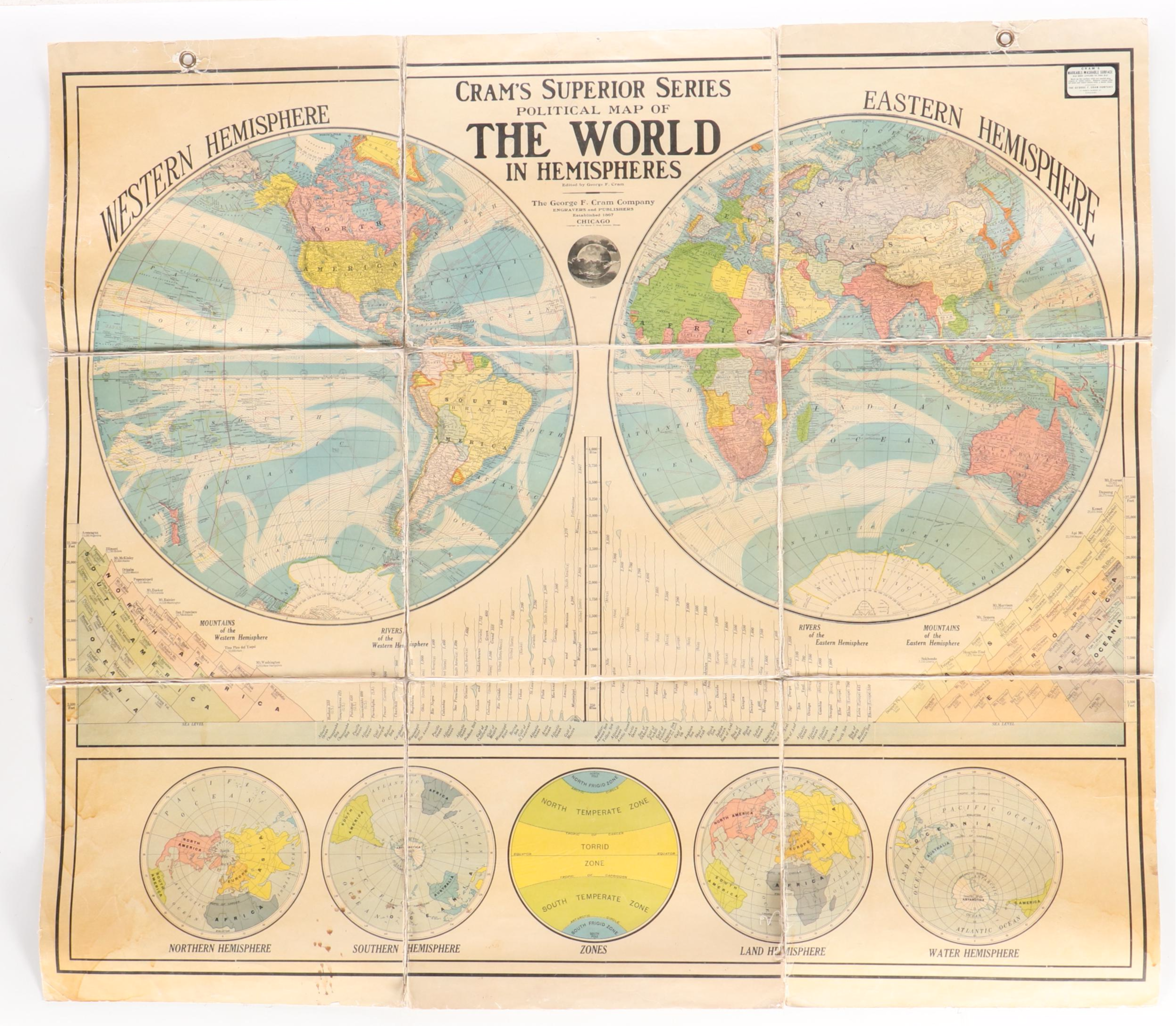 George F. Cram Portable and Washable Map and Atlas Outfit, Early 20th Century