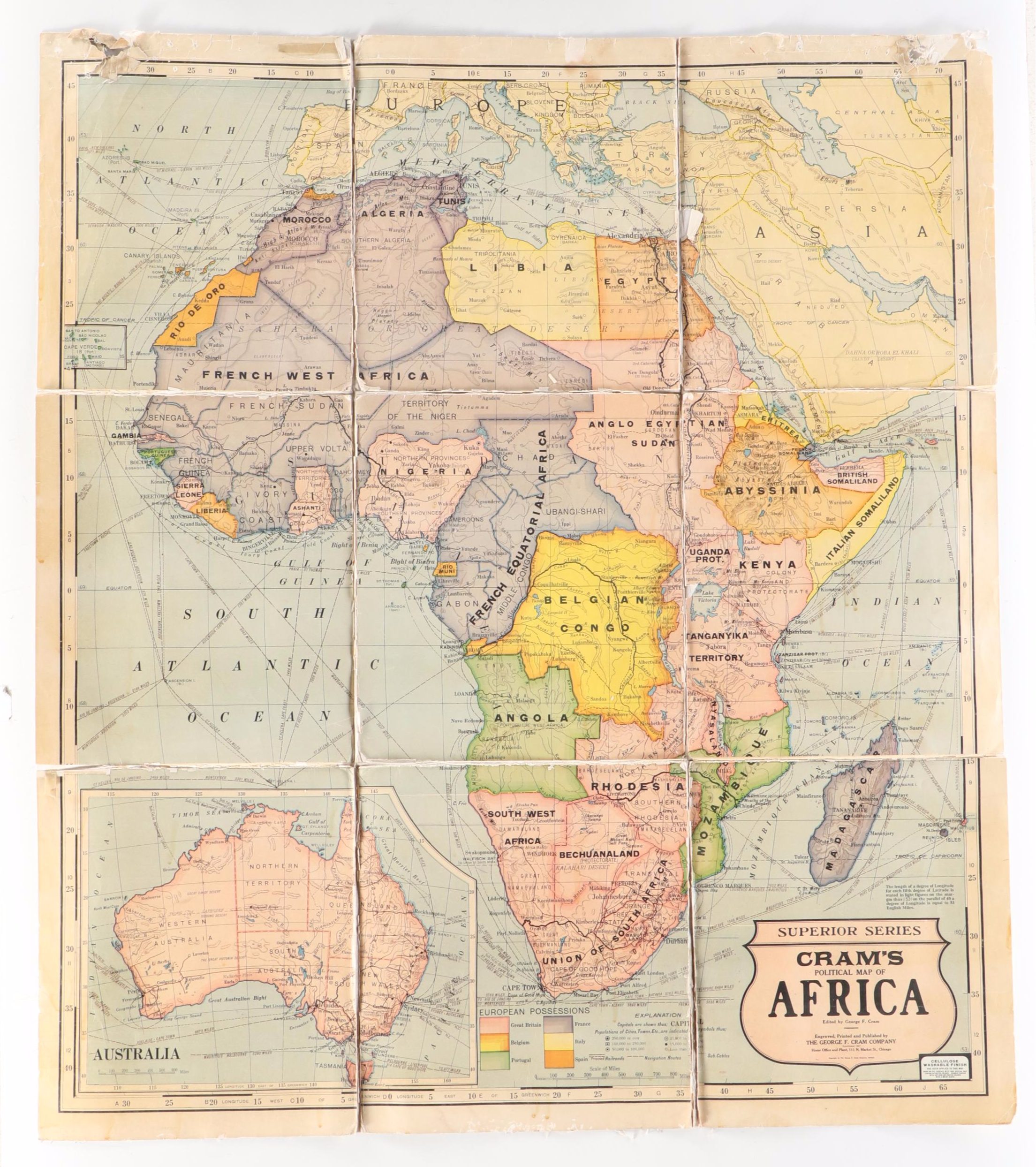 George F. Cram Portable and Washable Map and Atlas Outfit, Early 20th Century