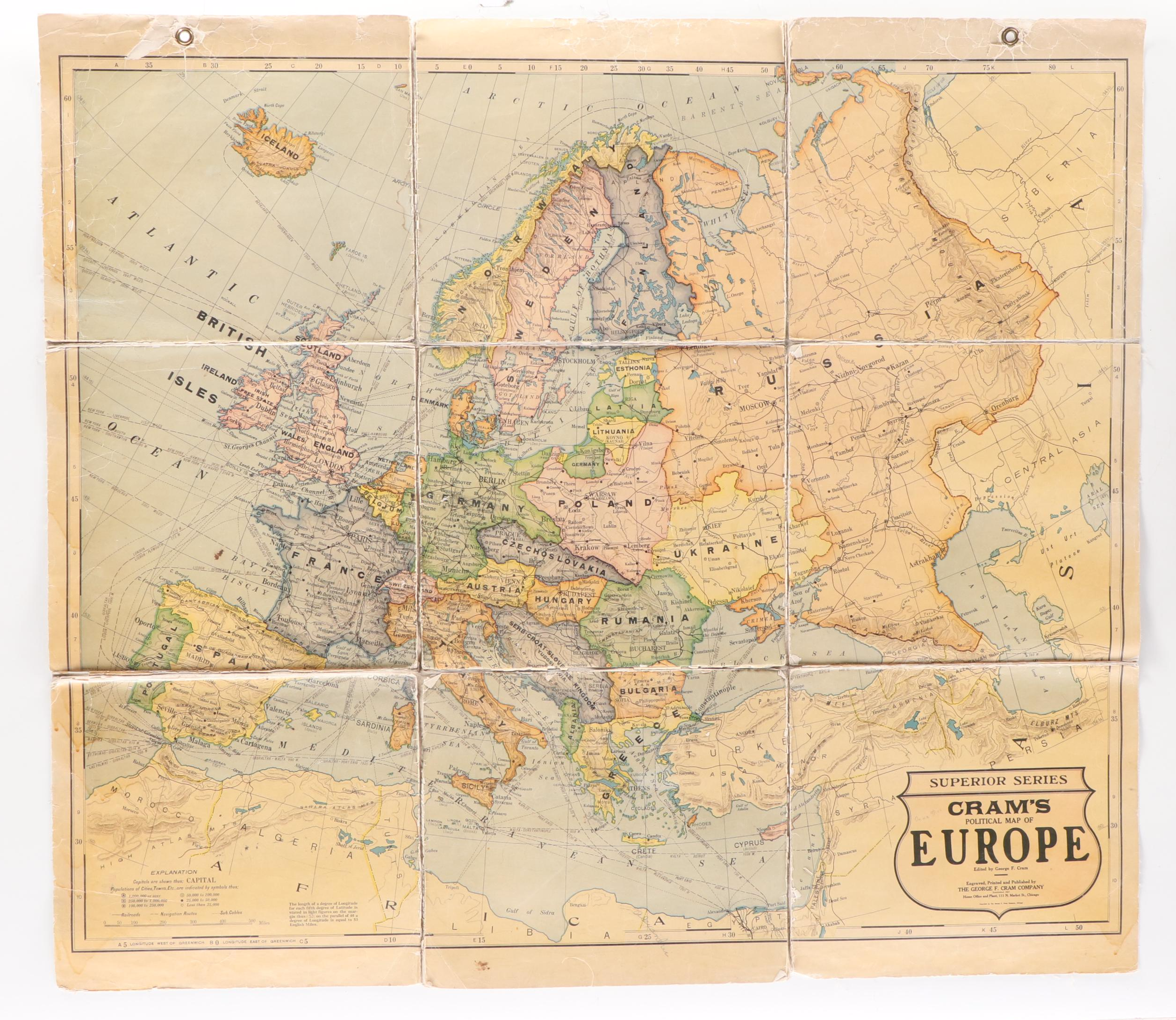 George F. Cram Portable and Washable Map and Atlas Outfit, Early 20th Century