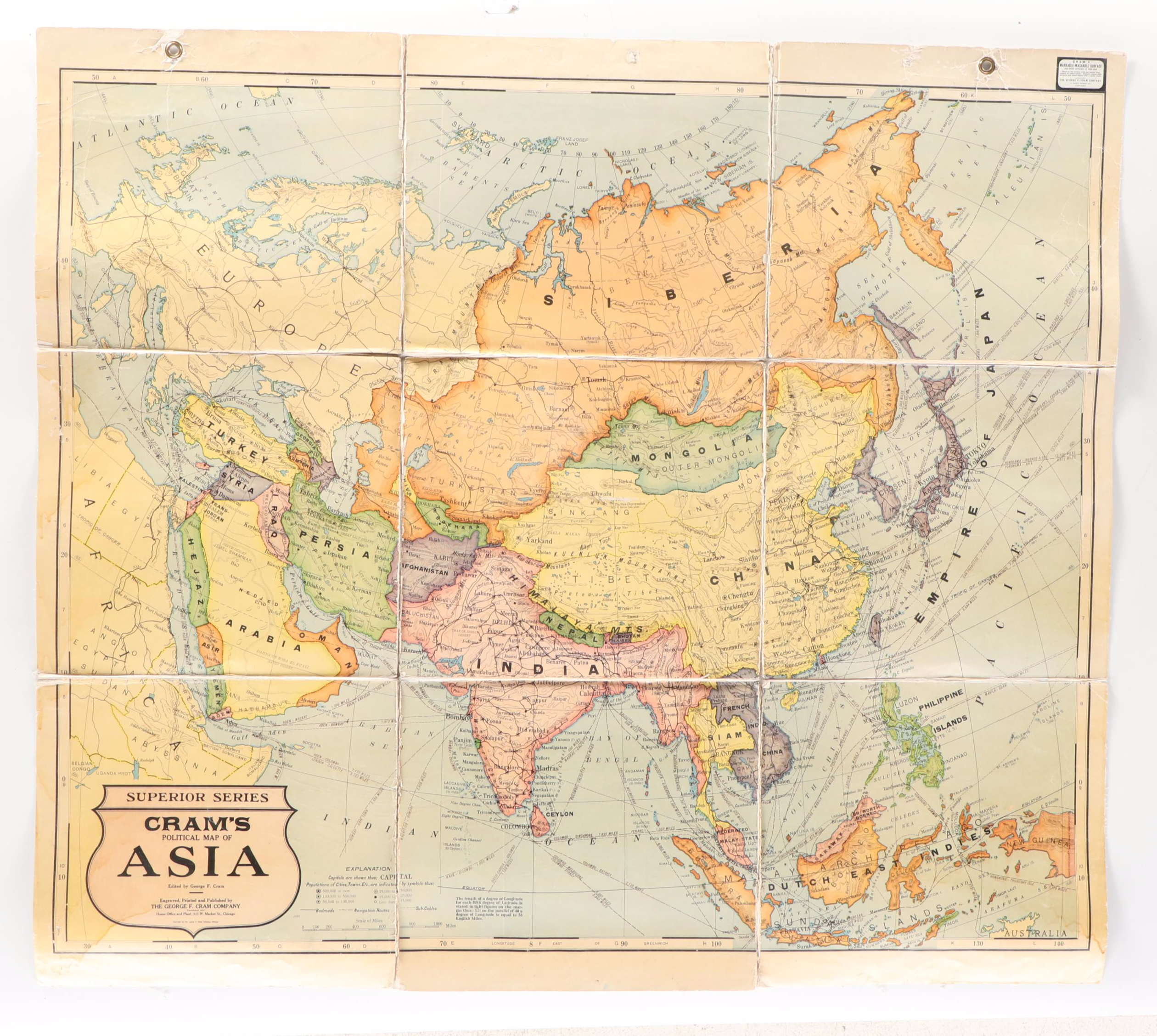 George F. Cram Portable and Washable Map and Atlas Outfit, Early 20th Century