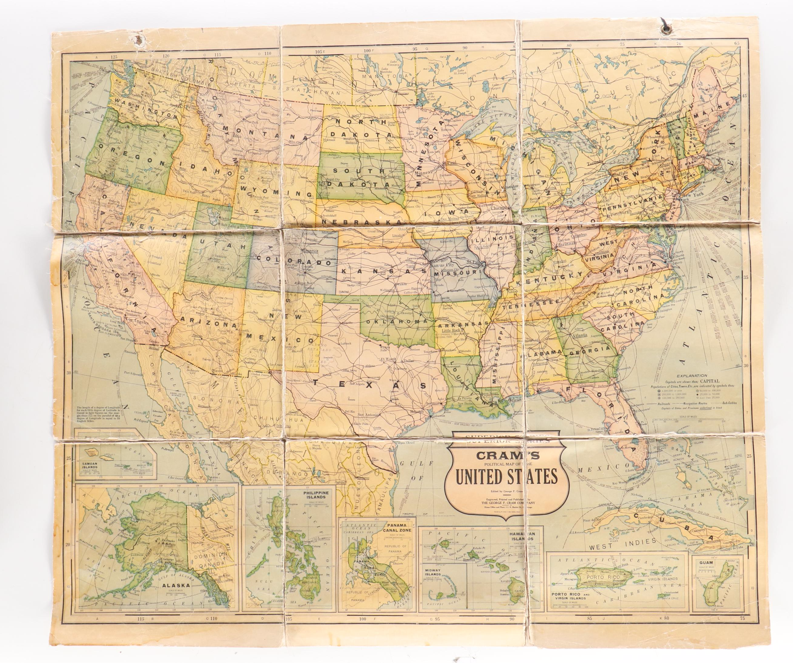 George F. Cram Portable and Washable Map and Atlas Outfit, Early 20th Century