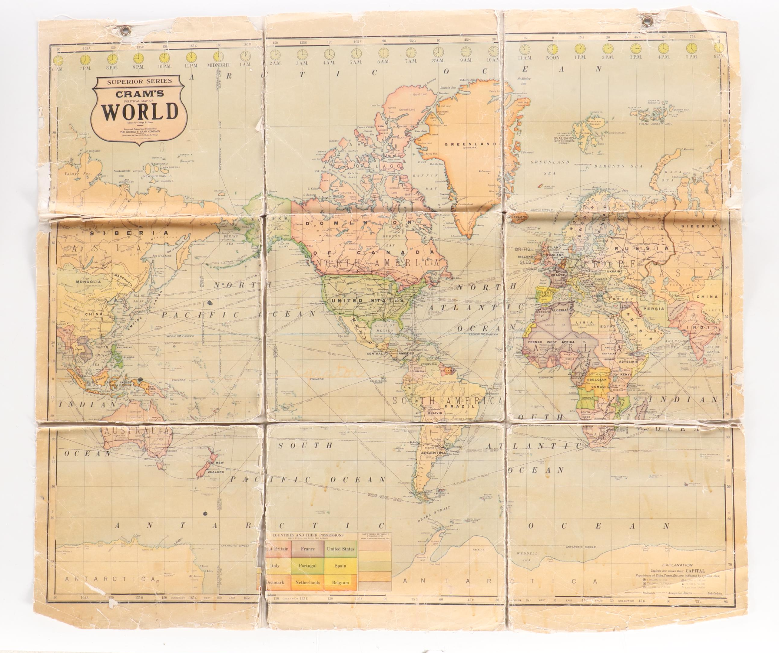 George F. Cram Portable and Washable Map and Atlas Outfit, Early 20th Century