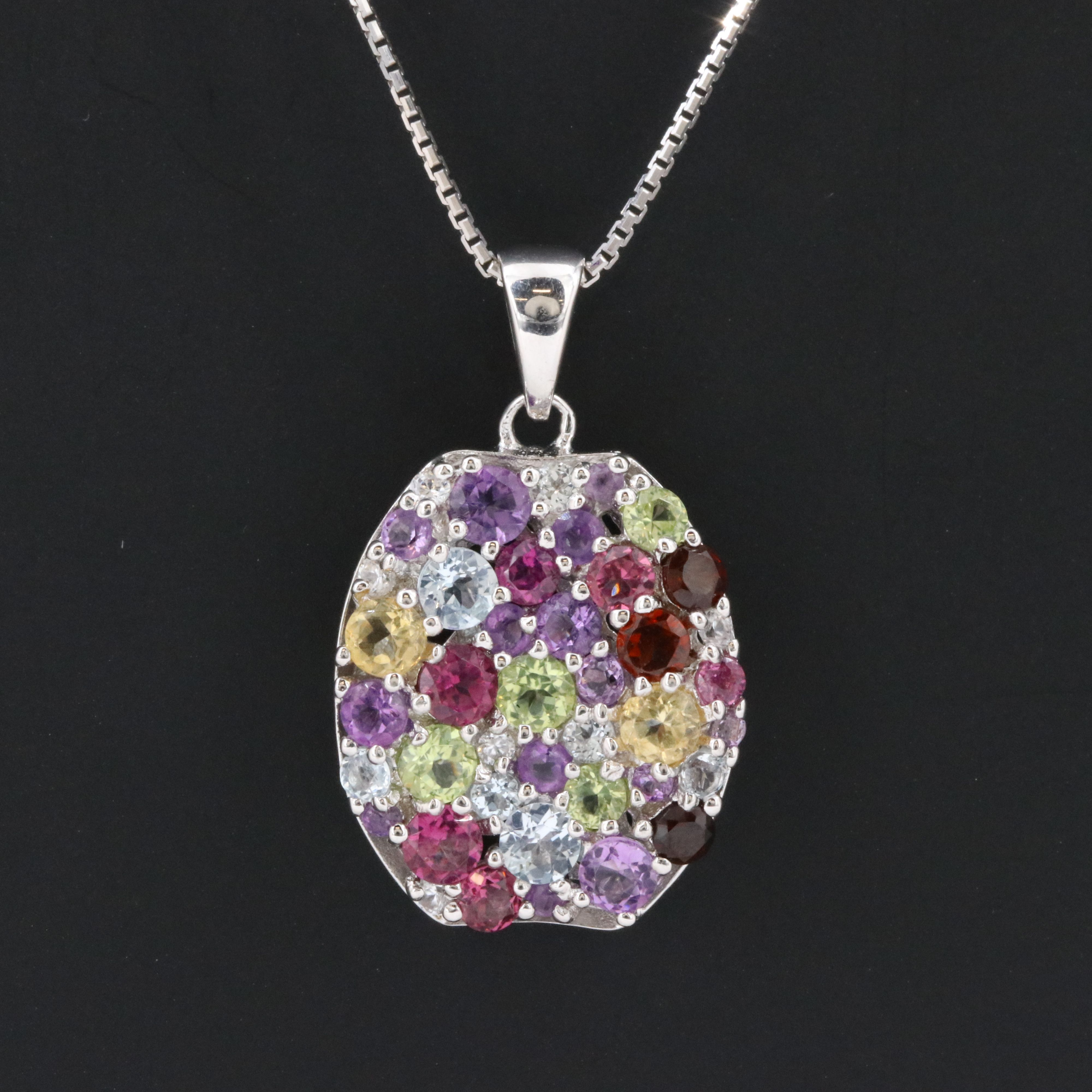 Sterling Gemstone Cluster Pendant Necklace