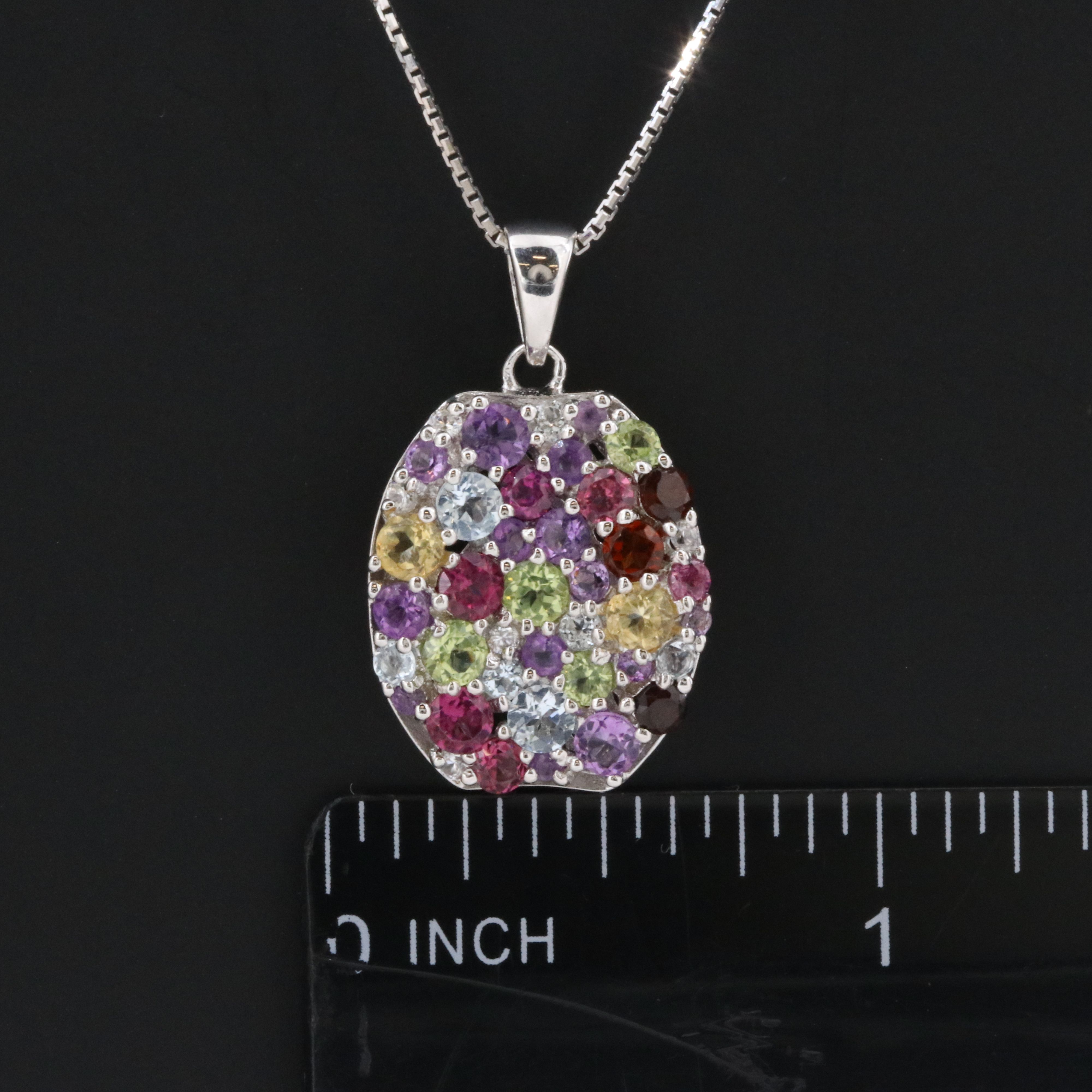 Sterling Gemstone Cluster Pendant Necklace