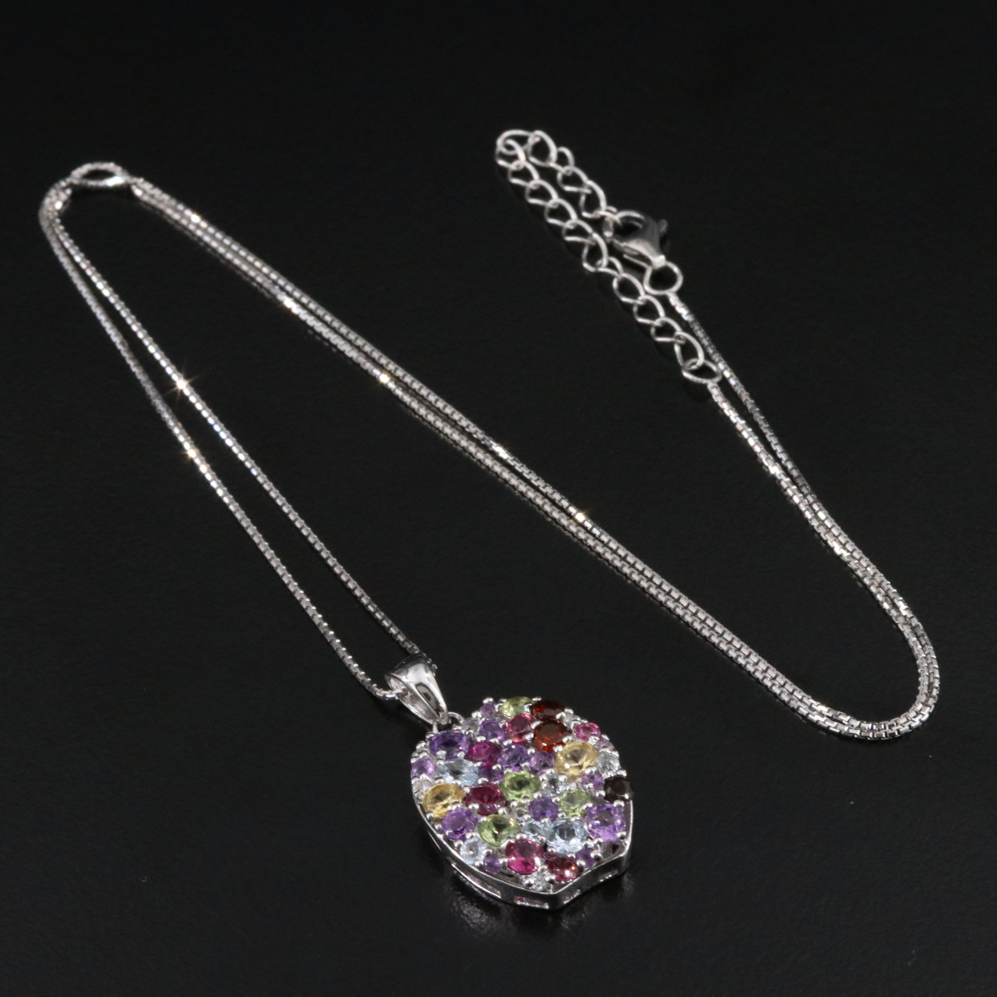 Sterling Gemstone Cluster Pendant Necklace