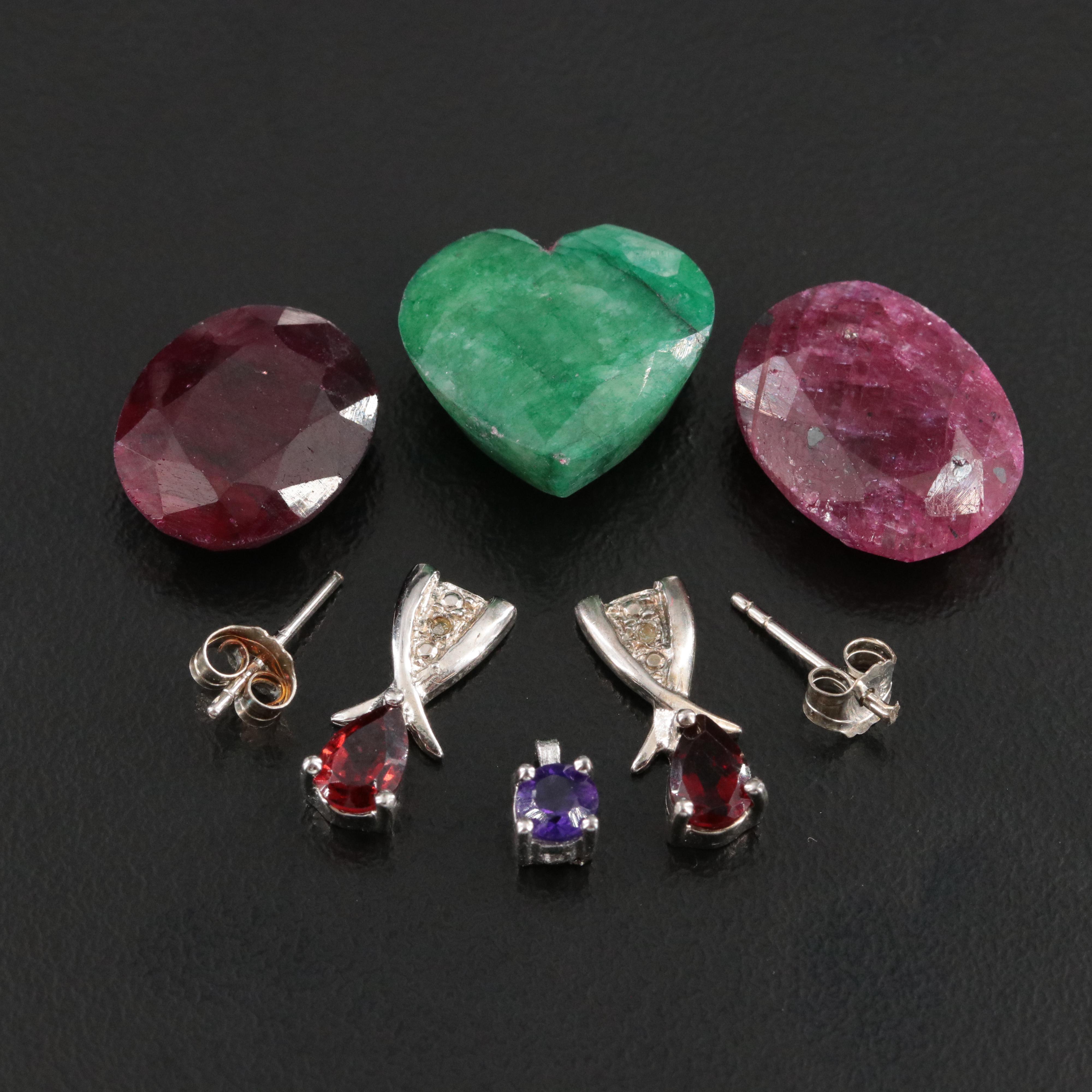 Loose Emerald, Ruby and Sterling Components