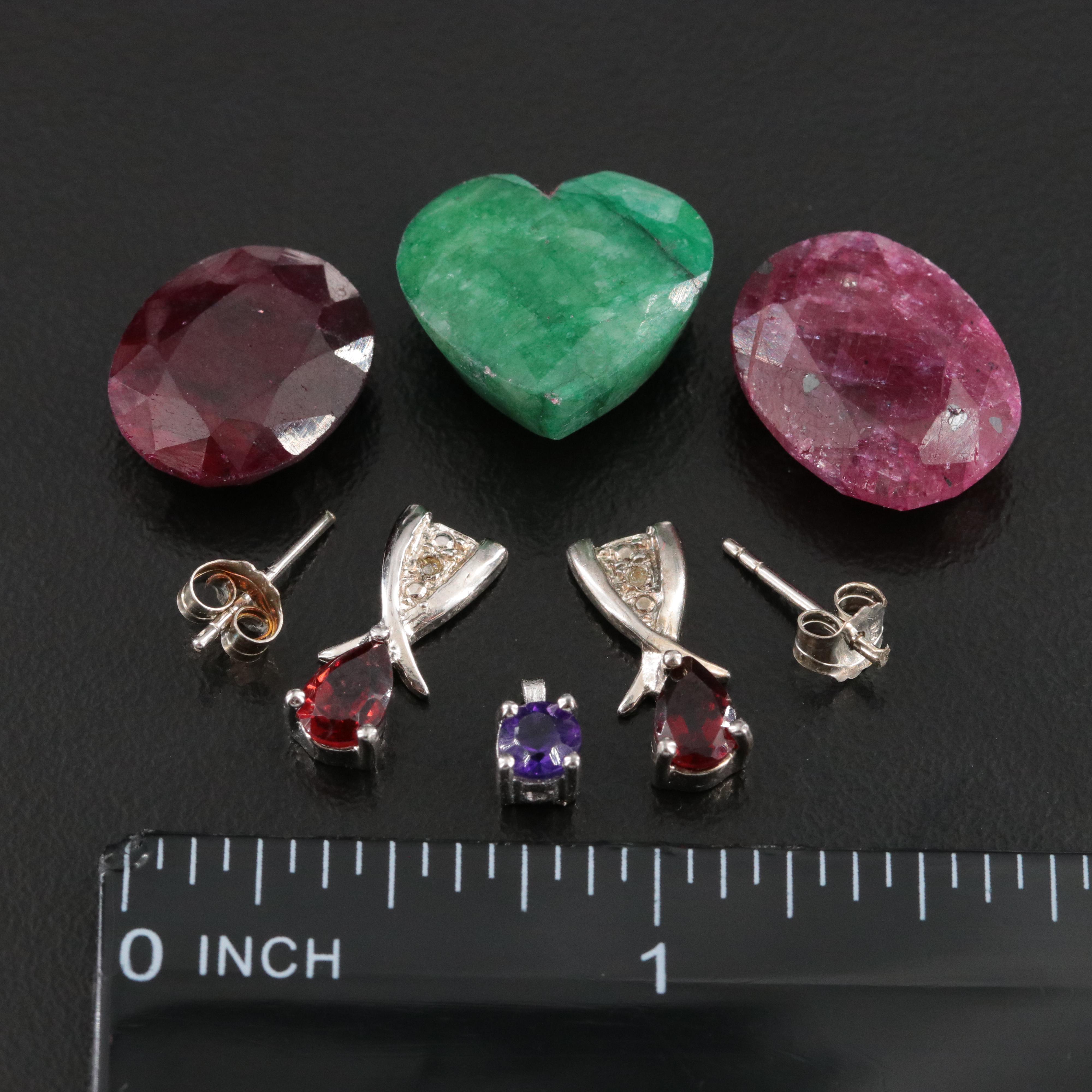 Loose Emerald, Ruby and Sterling Components