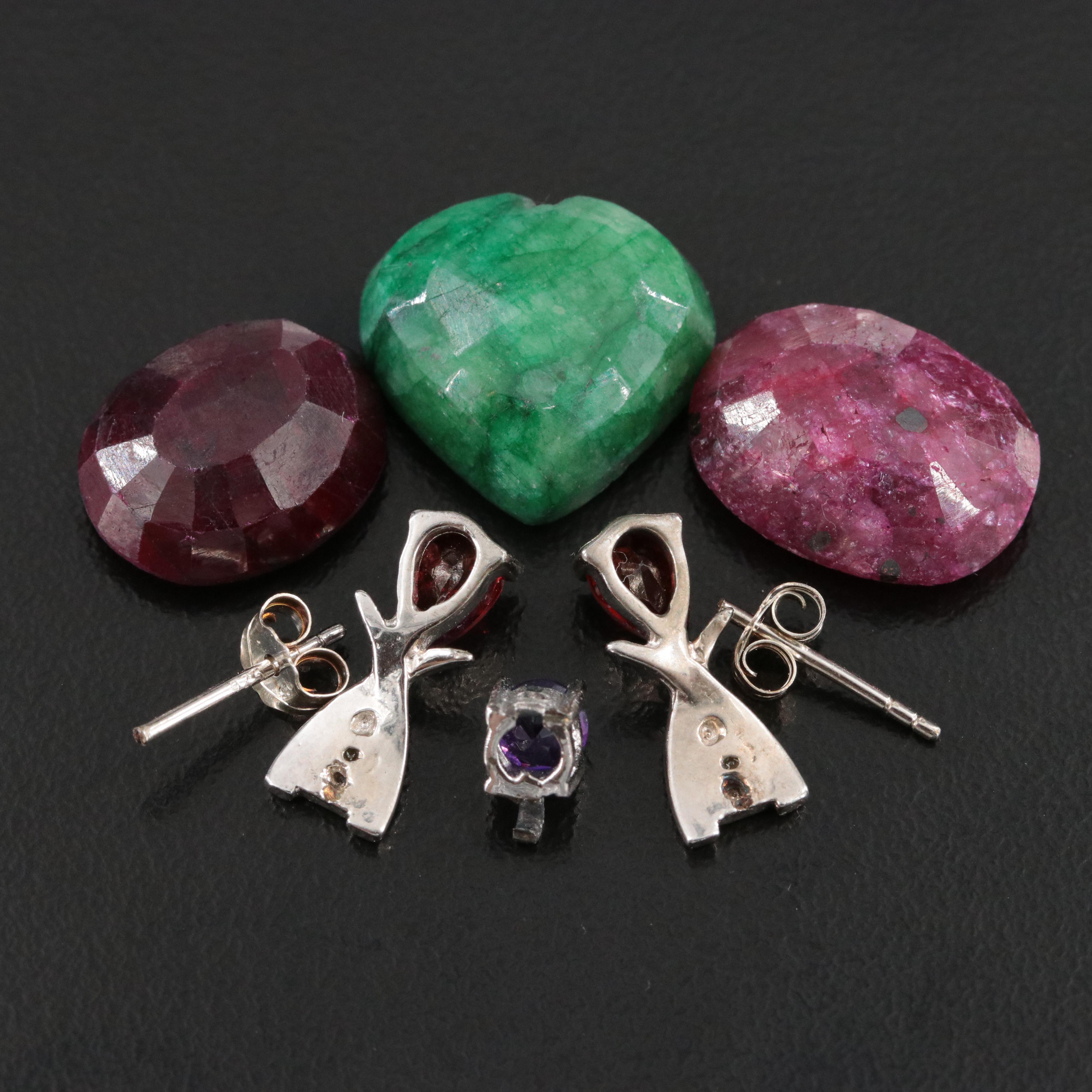 Loose Emerald, Ruby and Sterling Components