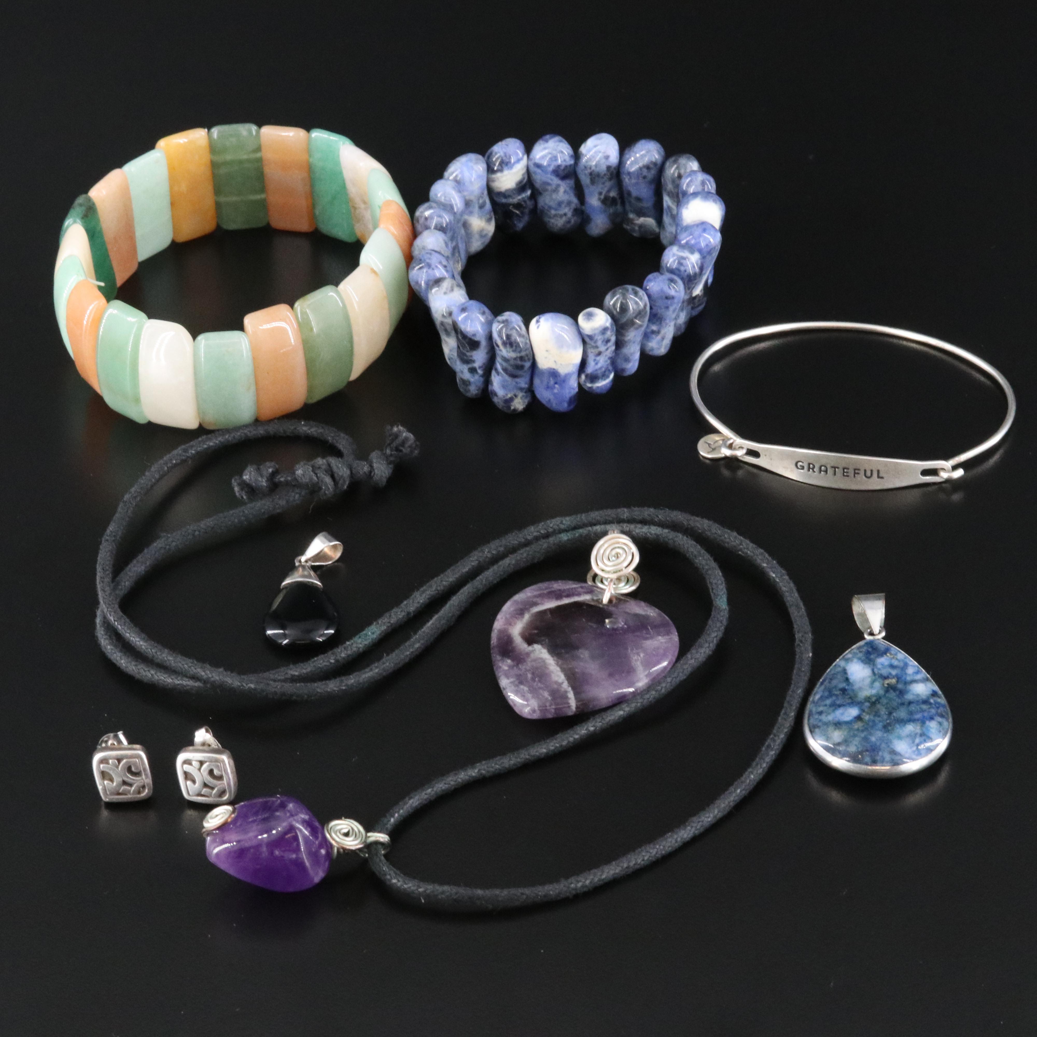 Jewelry Collection Including Sterling, Black Onyx, Amethyst, and Lapis Lazuli