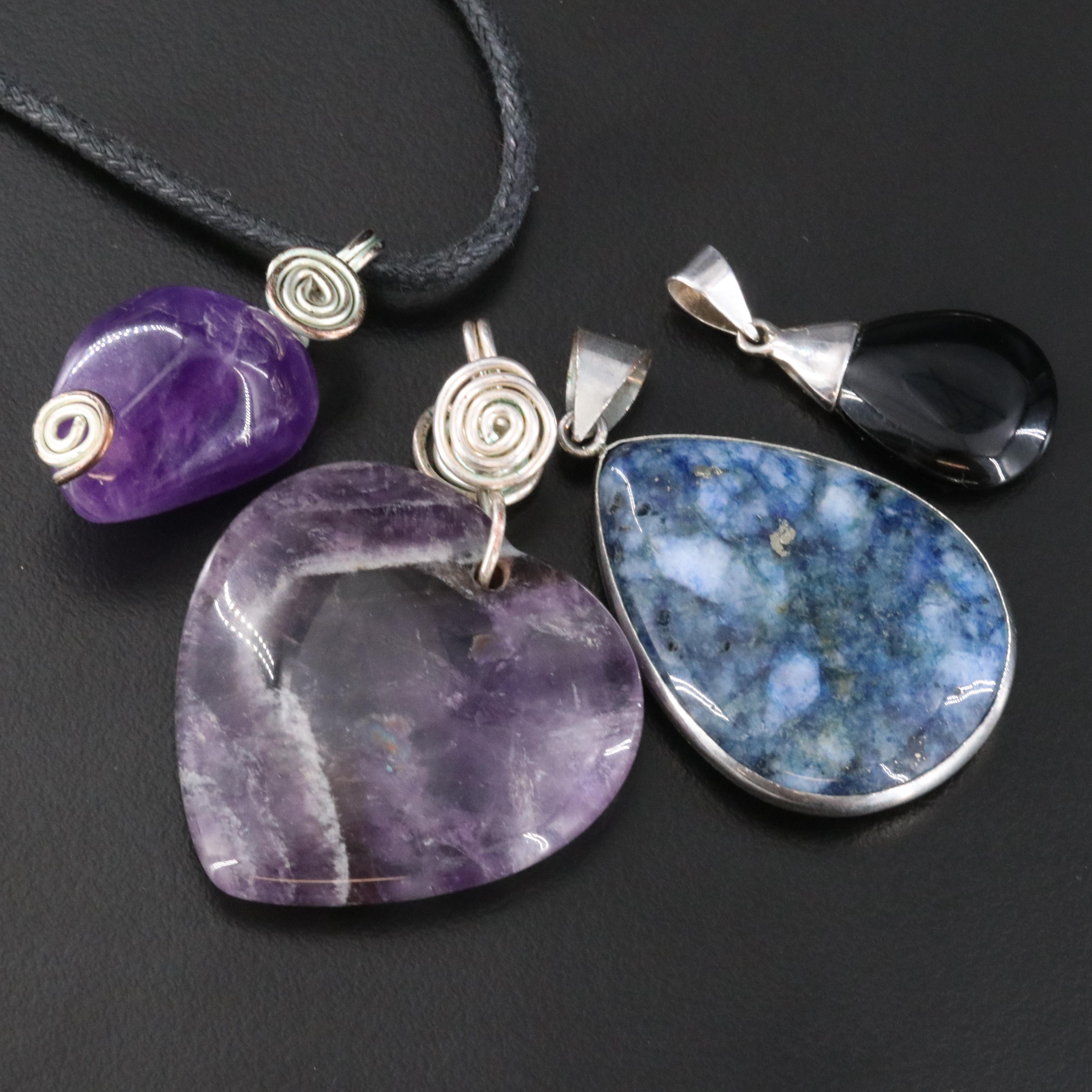 Jewelry Collection Including Sterling, Black Onyx, Amethyst, and Lapis Lazuli