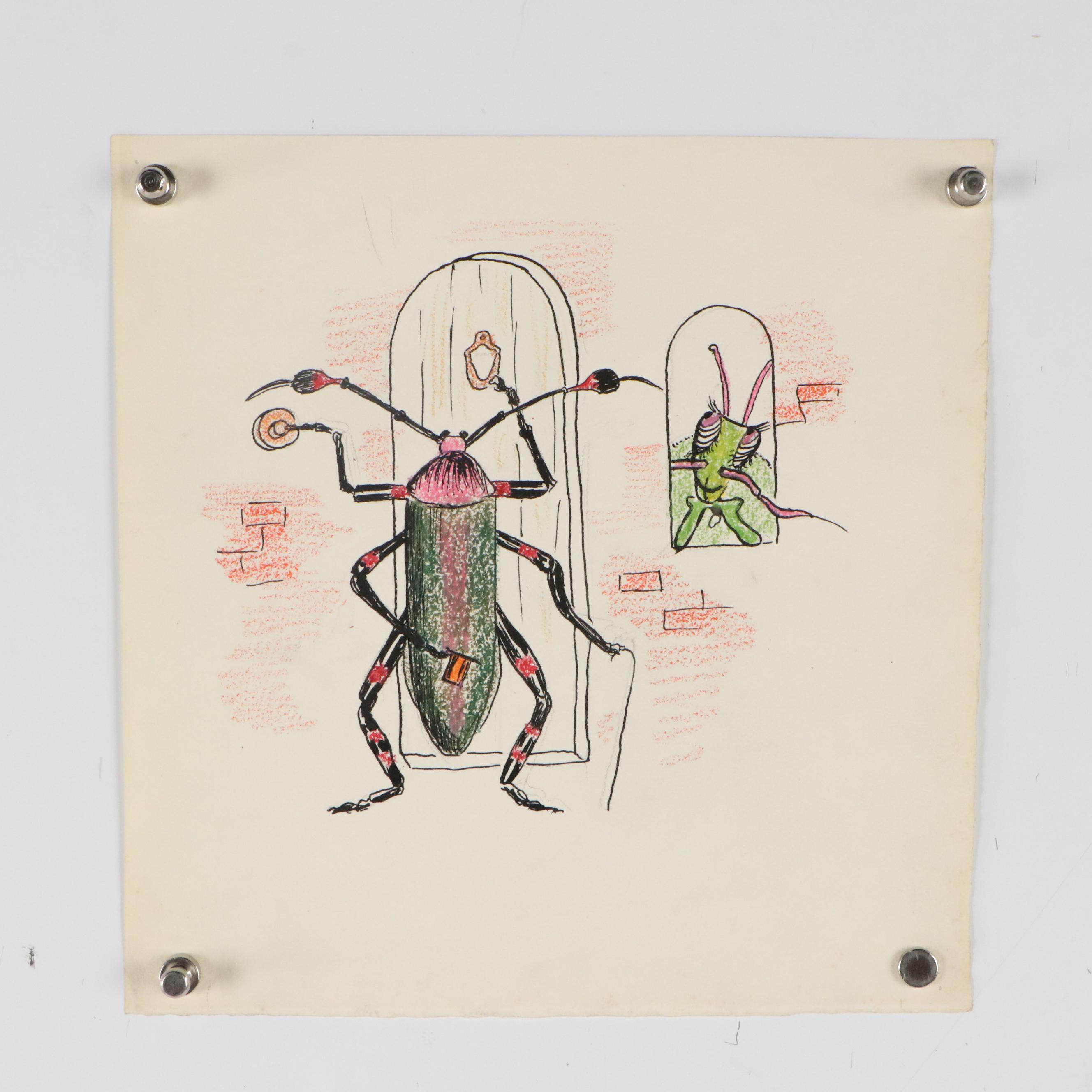 Collection of Mixed Media Drawings of Animal and Insect Characters, 20th Century