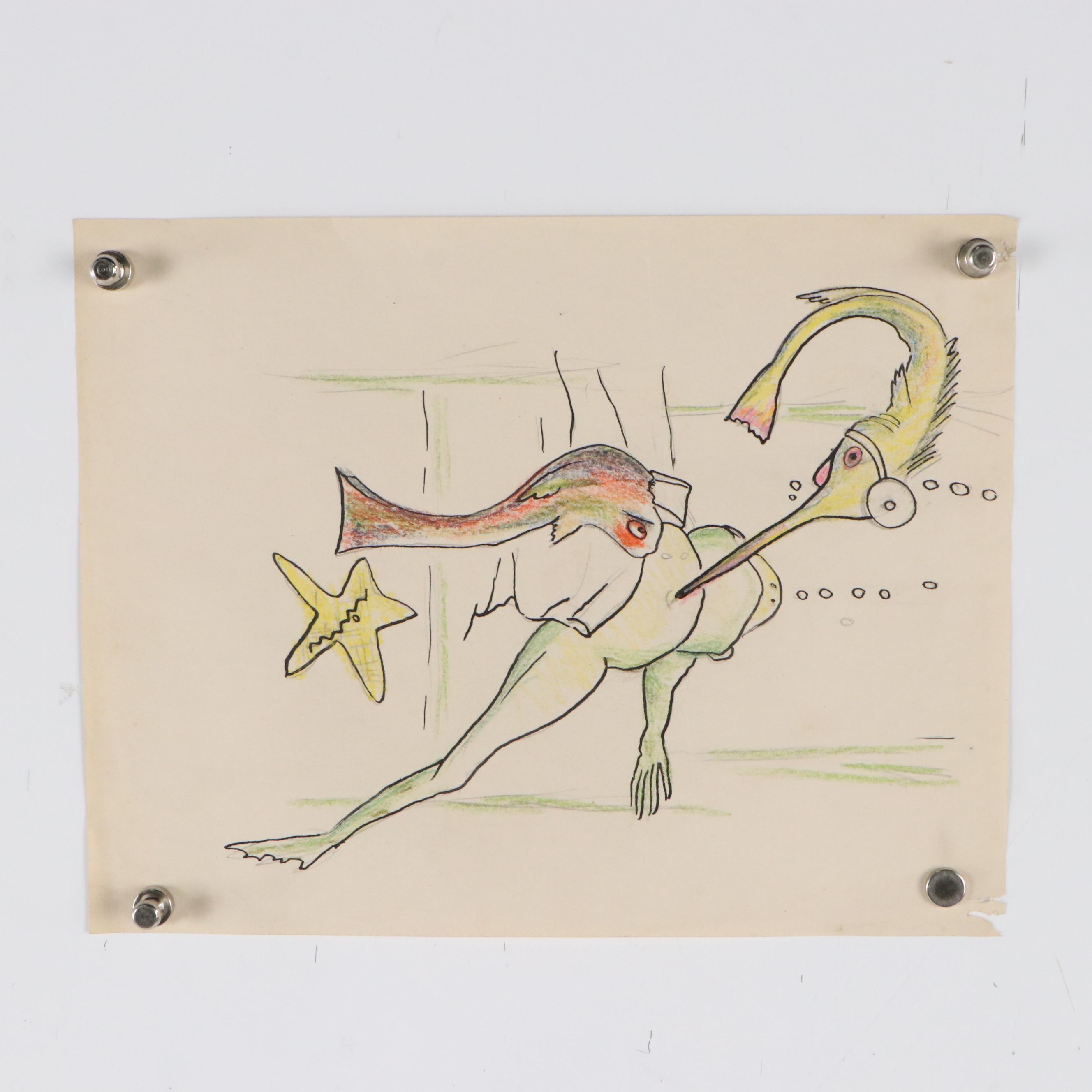 Collection of Mixed Media Drawings of Animal and Insect Characters, 20th Century