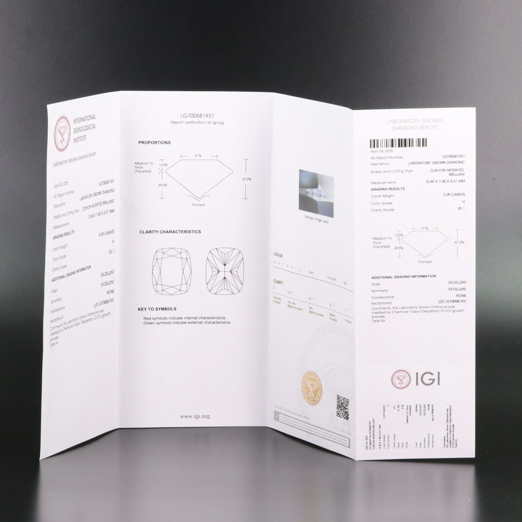 Loose 3.09 CT Lab Grown Diamond with IGI Report