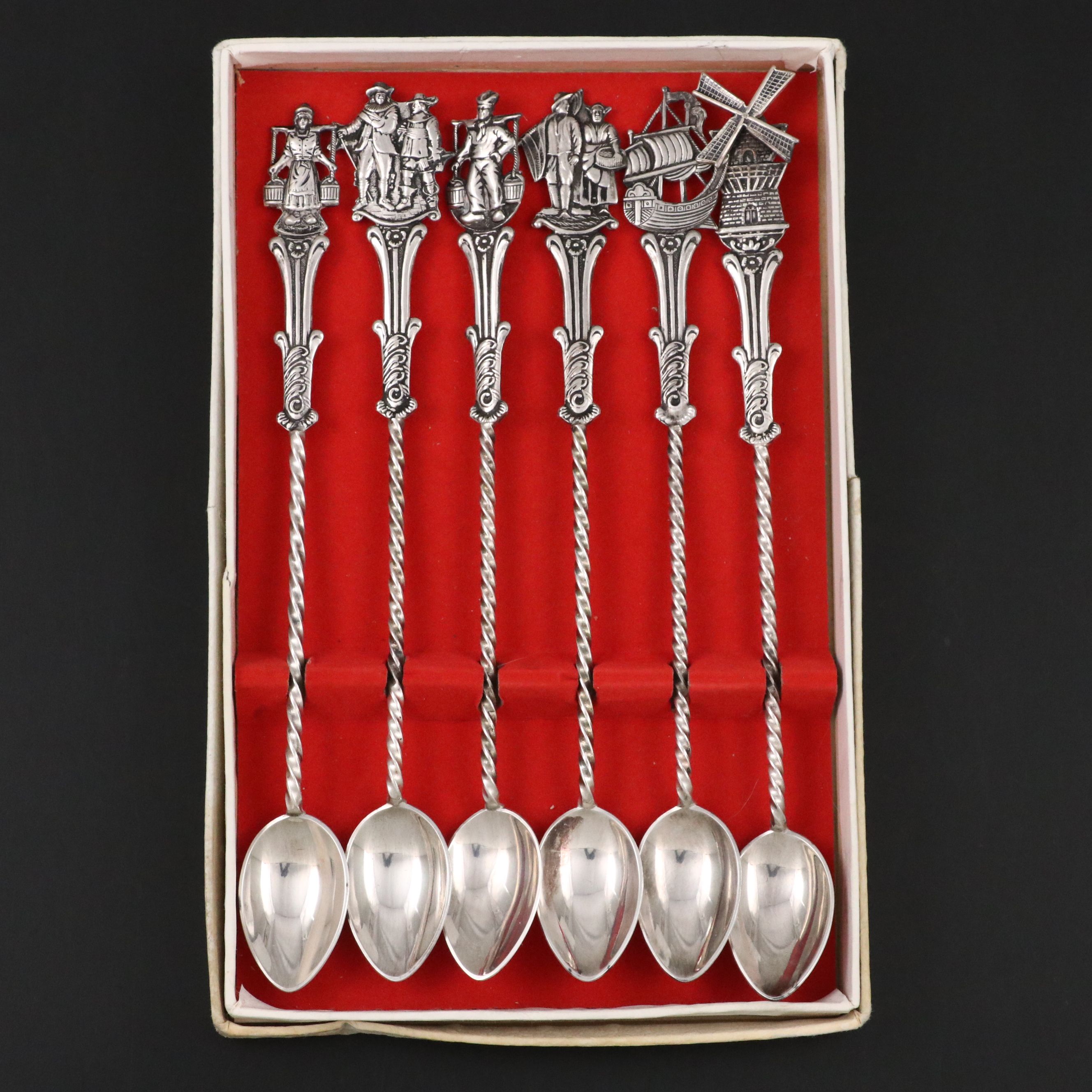 Holland Dutch Silver Plate Barley Twisted Souvenir Spoons