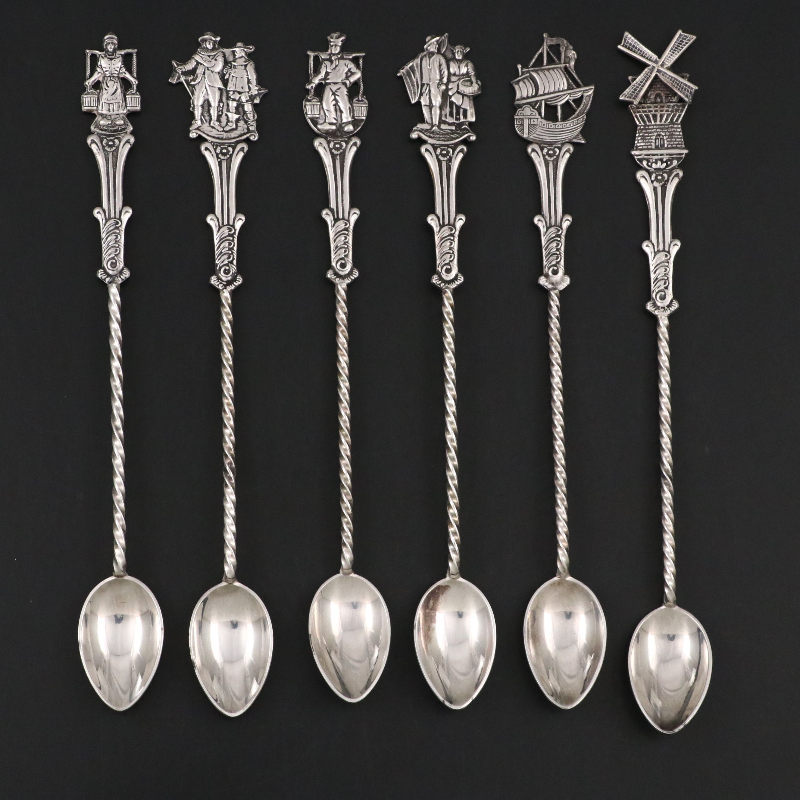 Holland Dutch Silver Plate Barley Twisted Souvenir Spoons