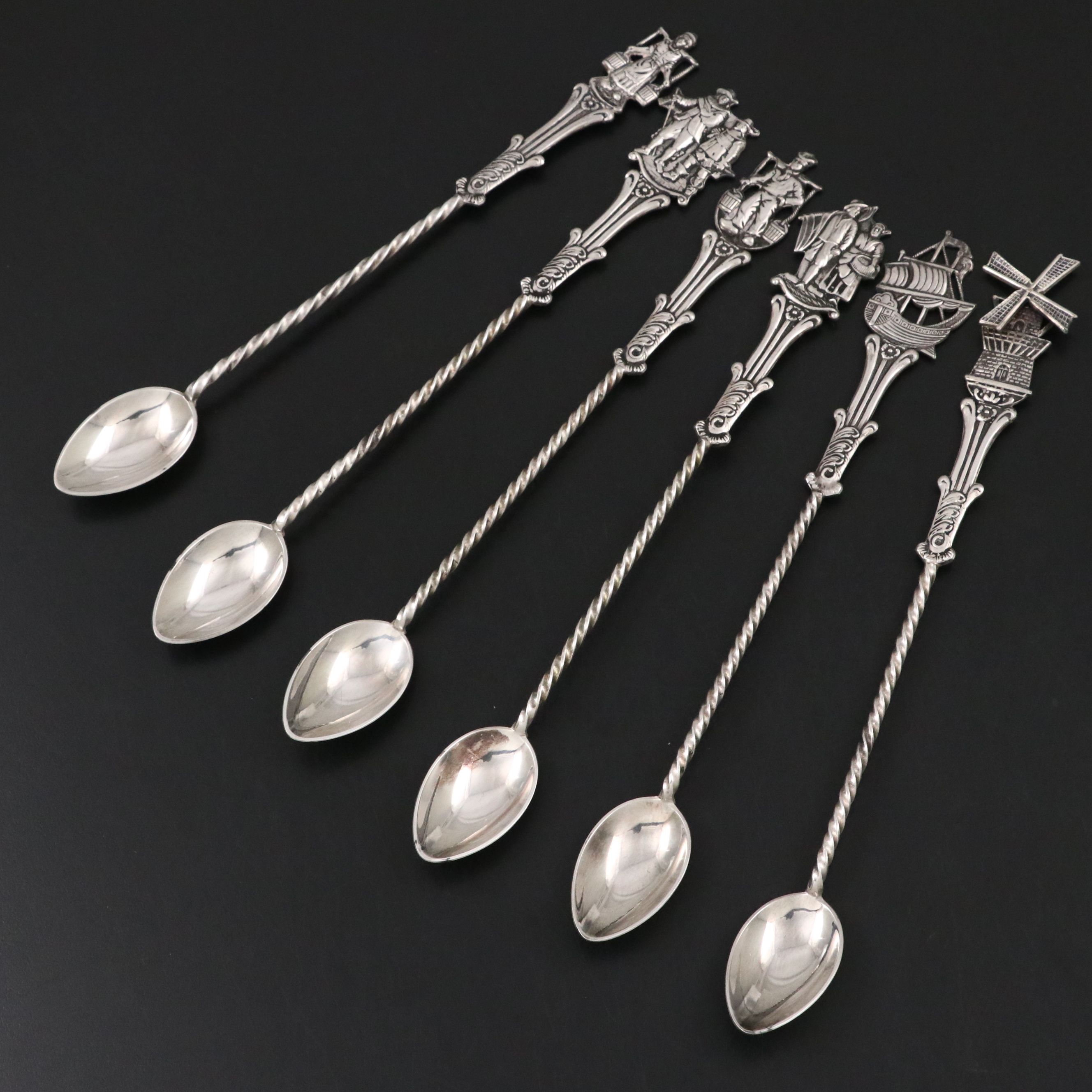 Holland Dutch Silver Plate Barley Twisted Souvenir Spoons