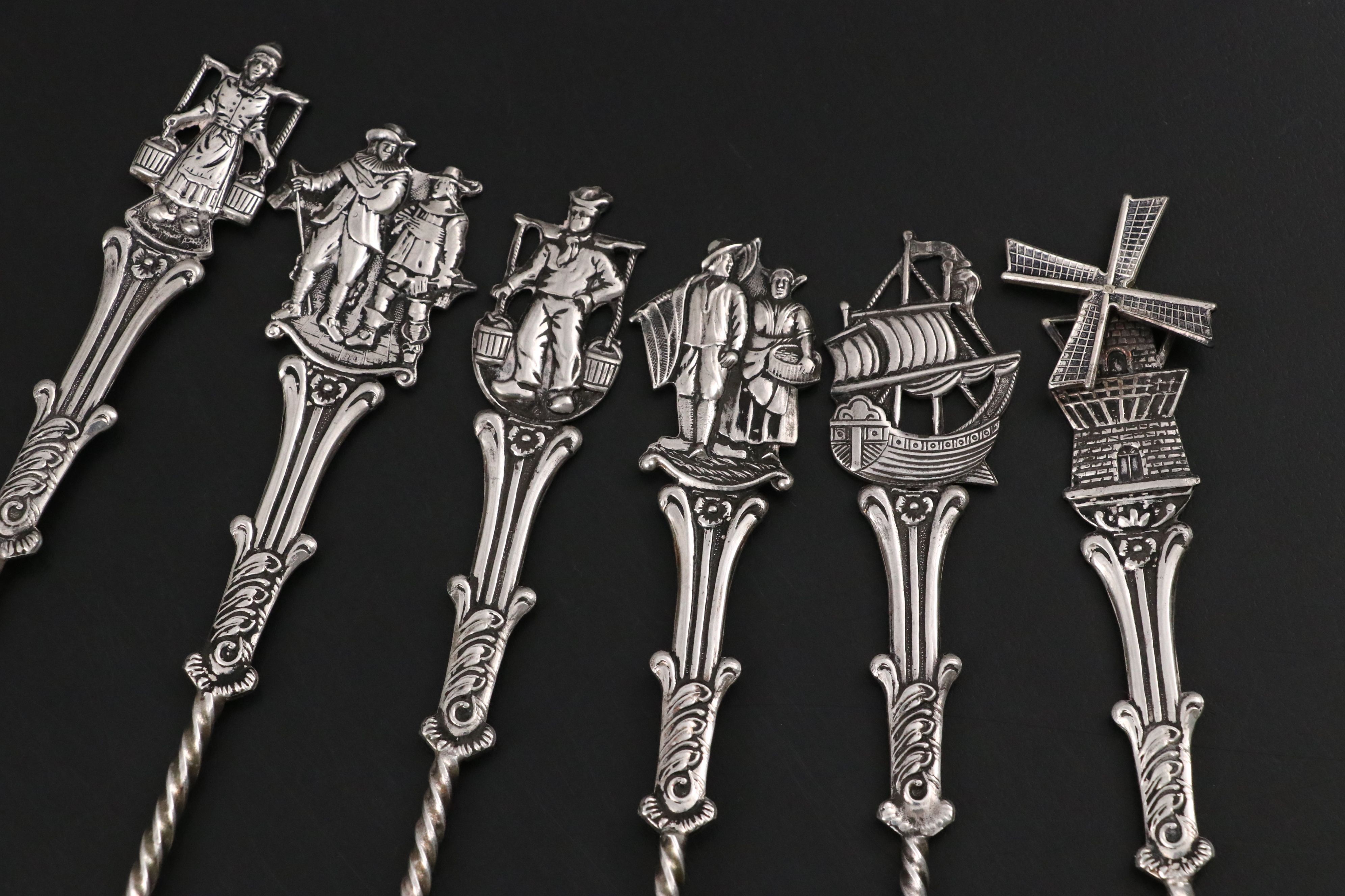 Holland Dutch Silver Plate Barley Twisted Souvenir Spoons