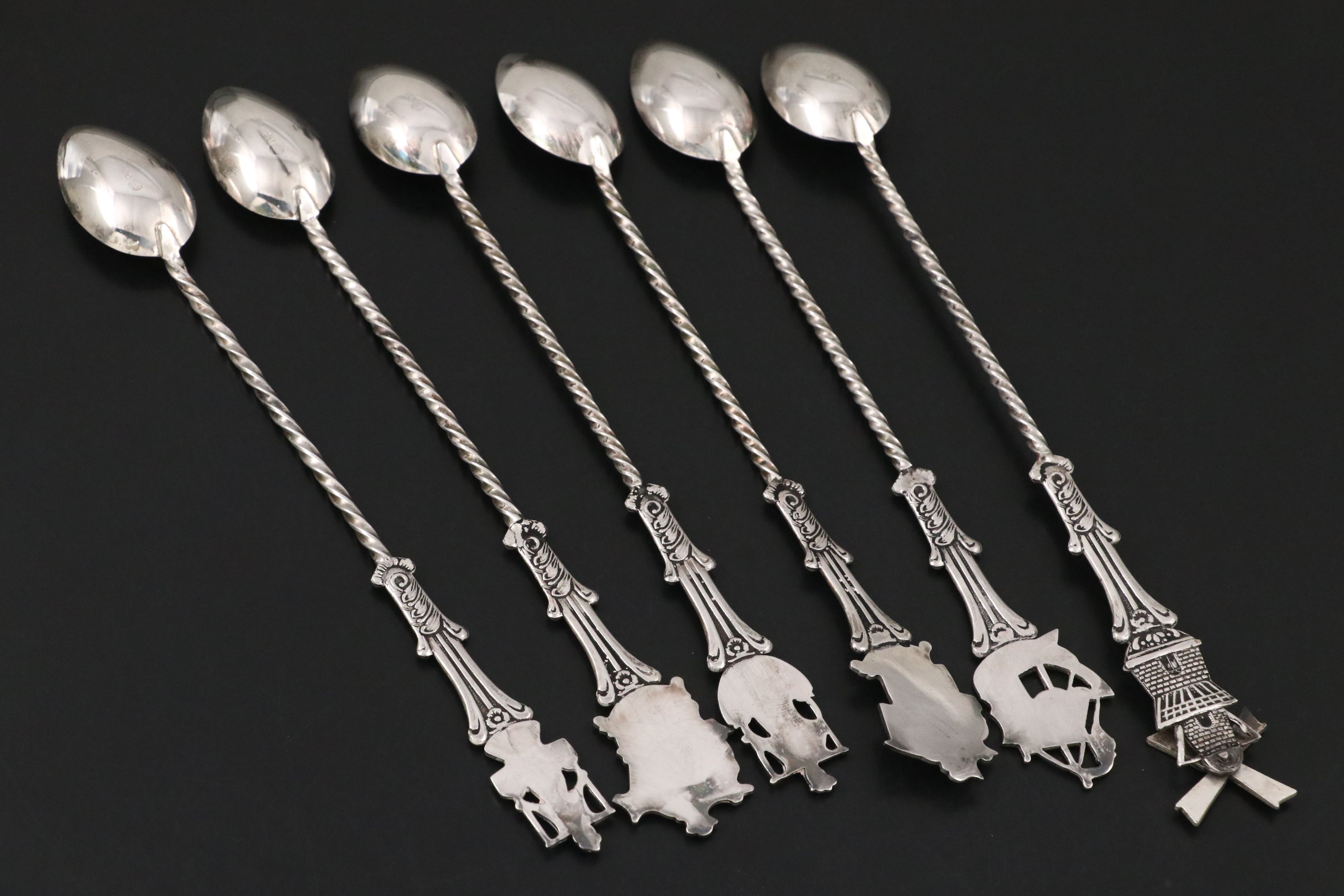 Holland Dutch Silver Plate Barley Twisted Souvenir Spoons