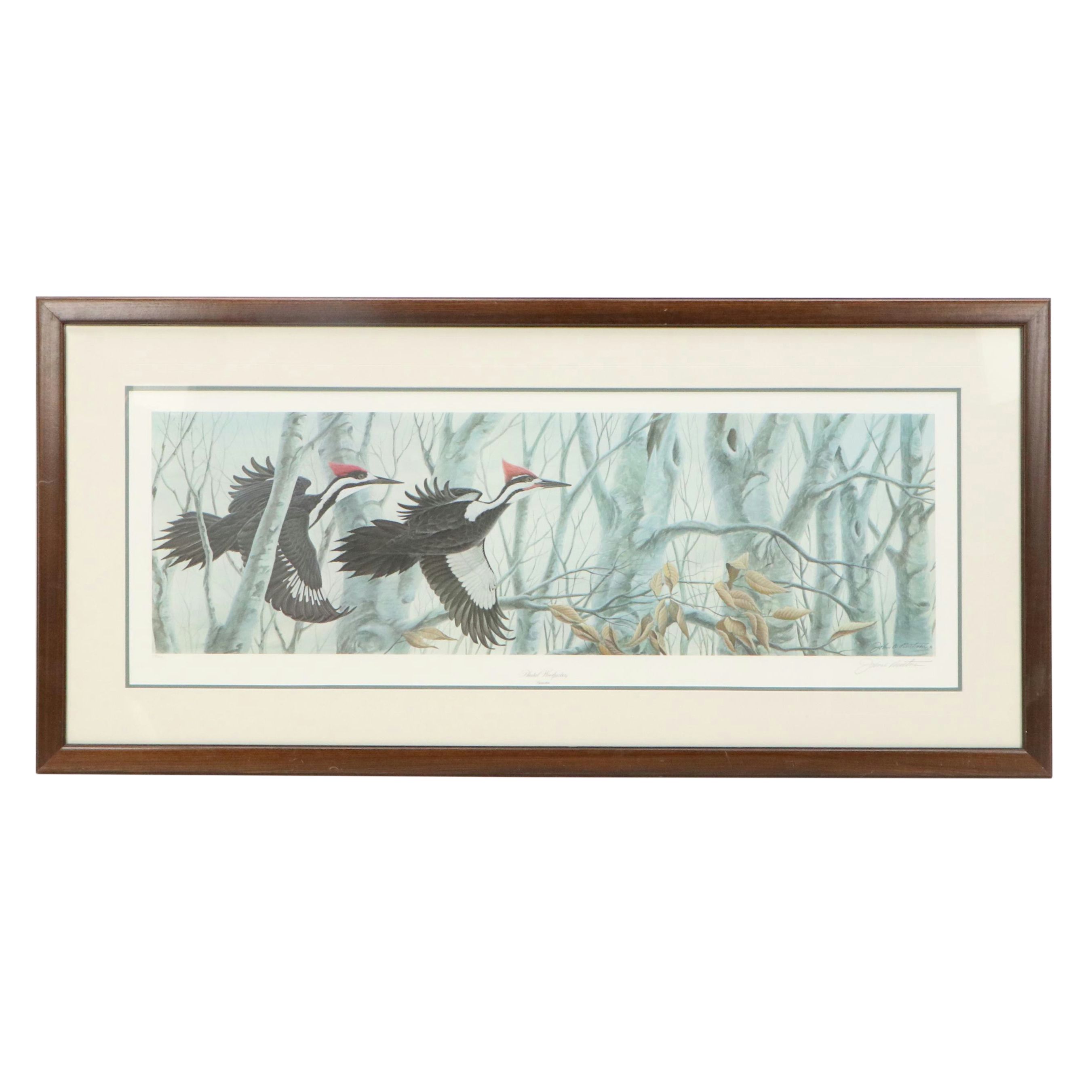 John Ruthven Offset Lithograph "Pileated Woodpeckers," Late 20th Century