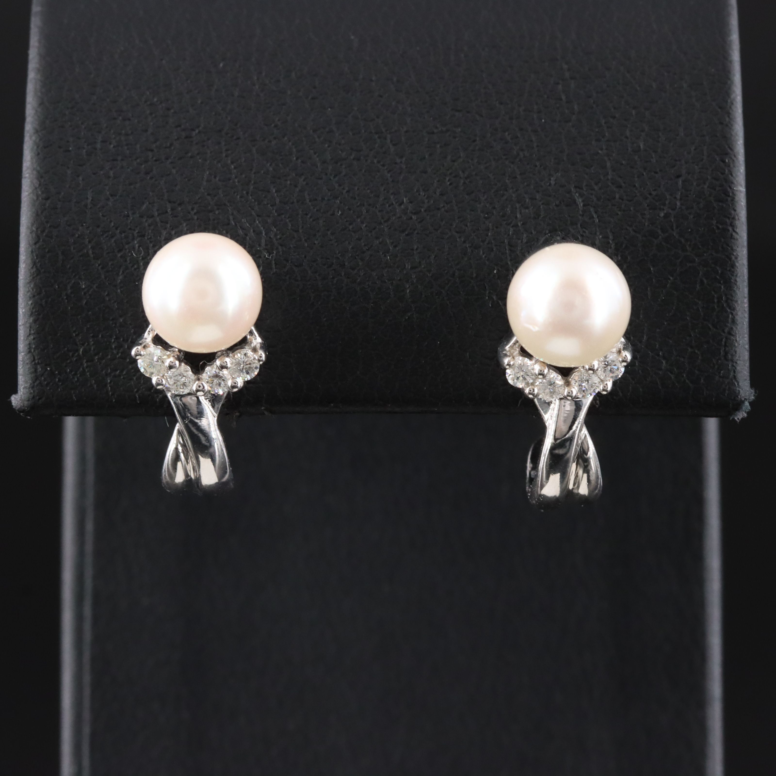 14K Pearl and Diamond Drop Earrings