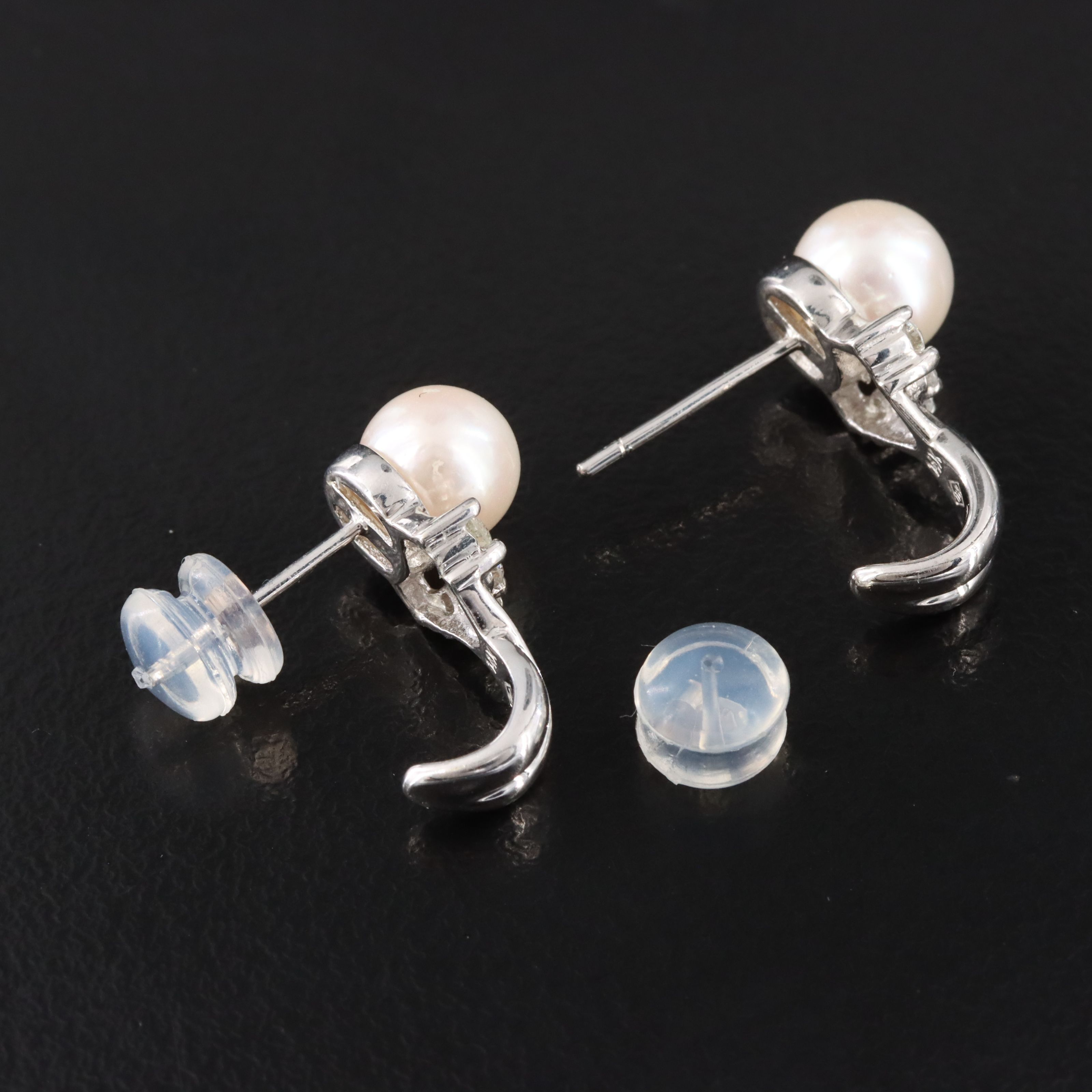 14K Pearl and Diamond Drop Earrings