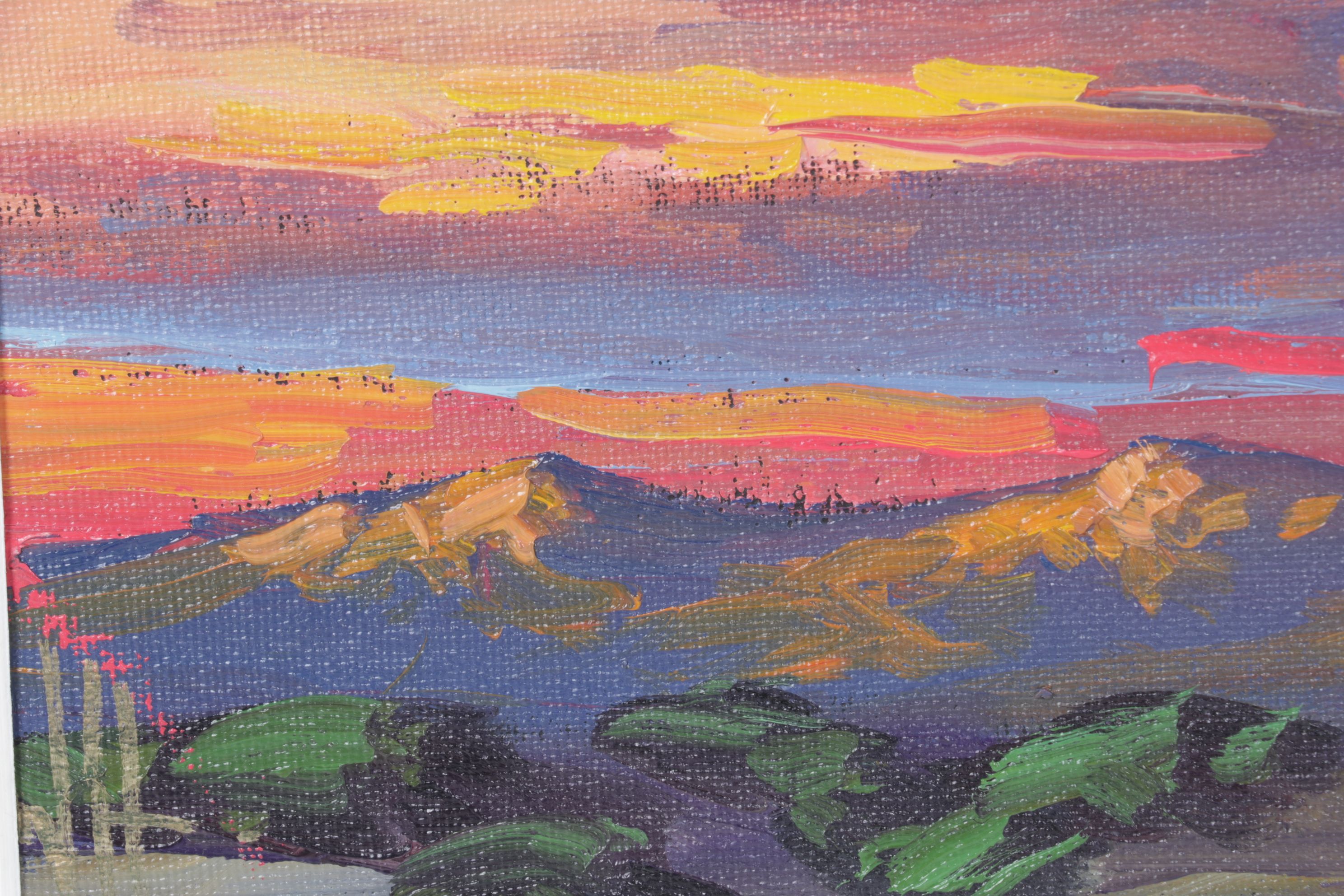 William Hawkins Impressionist Oil Landscape with Warm-Toned Sunset Skyline