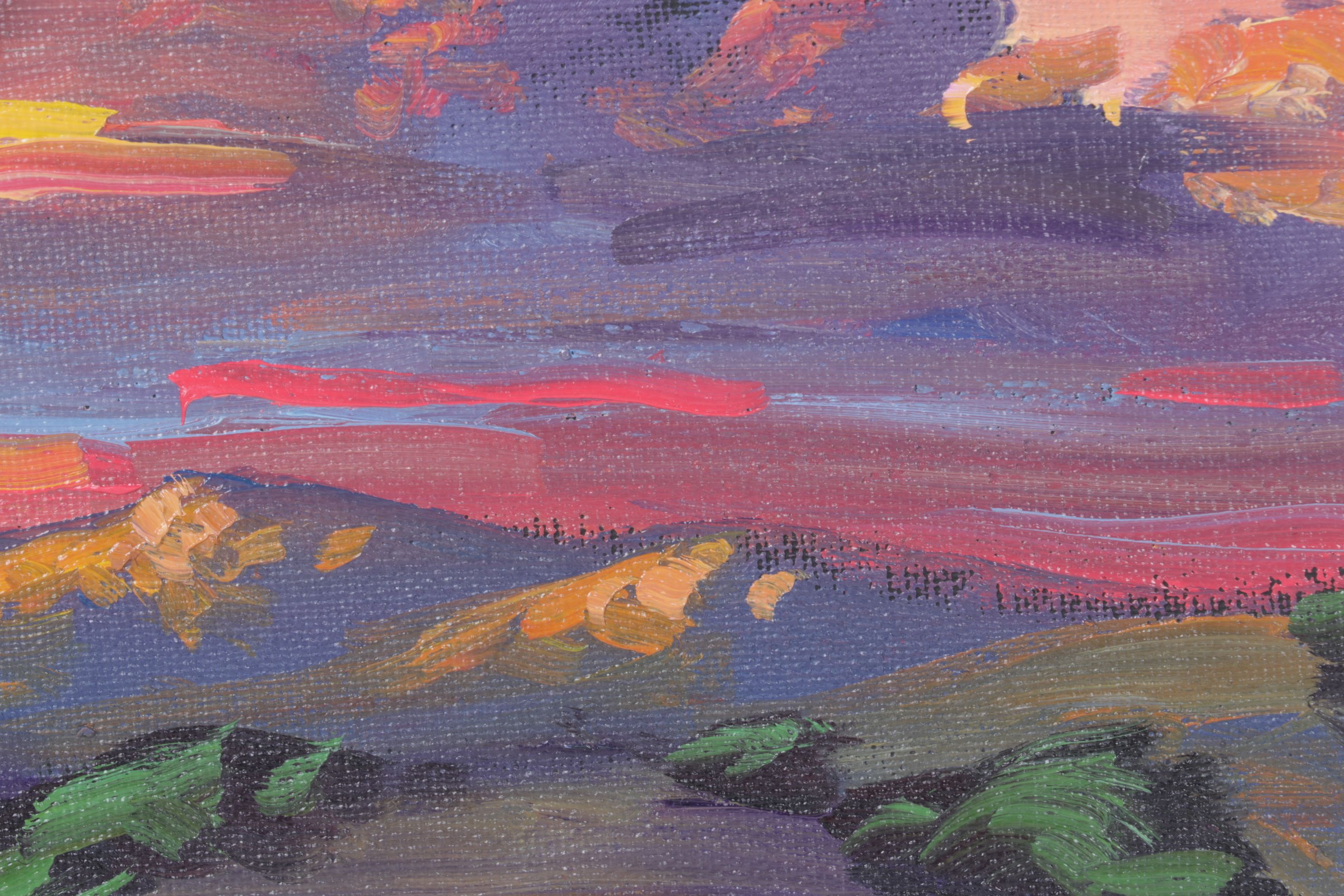 William Hawkins Impressionist Oil Landscape with Warm-Toned Sunset Skyline