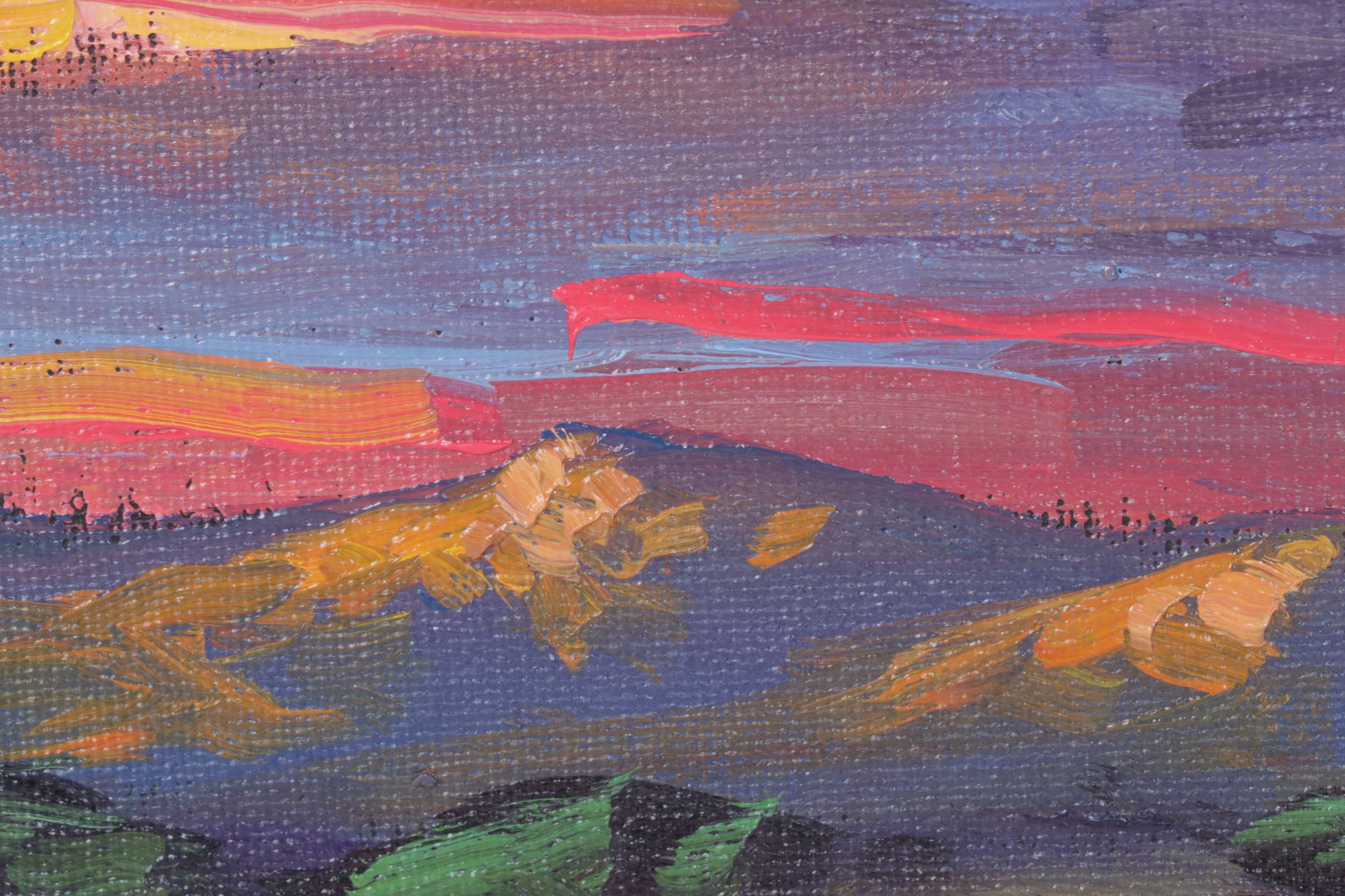 William Hawkins Impressionist Oil Landscape with Warm-Toned Sunset Skyline