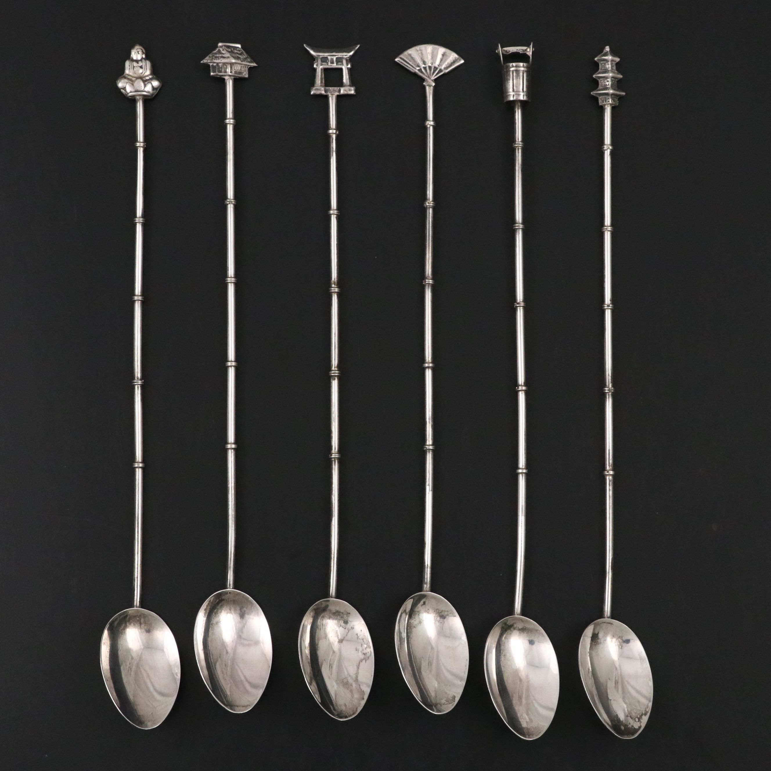 Japanese Sterling Silver Iced Tea Spoons, Mid to Late 20th Century