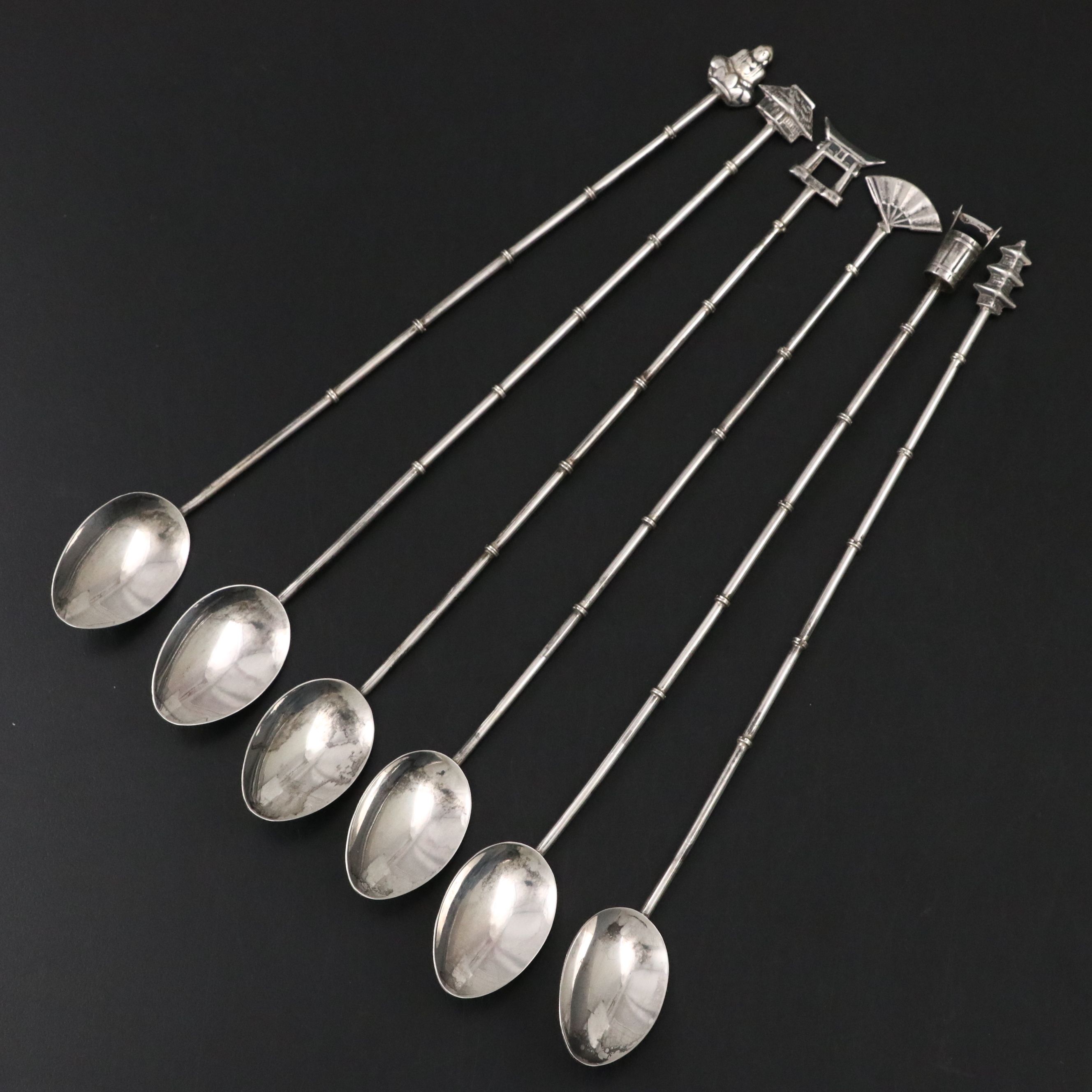 Japanese Sterling Silver Iced Tea Spoons, Mid to Late 20th Century