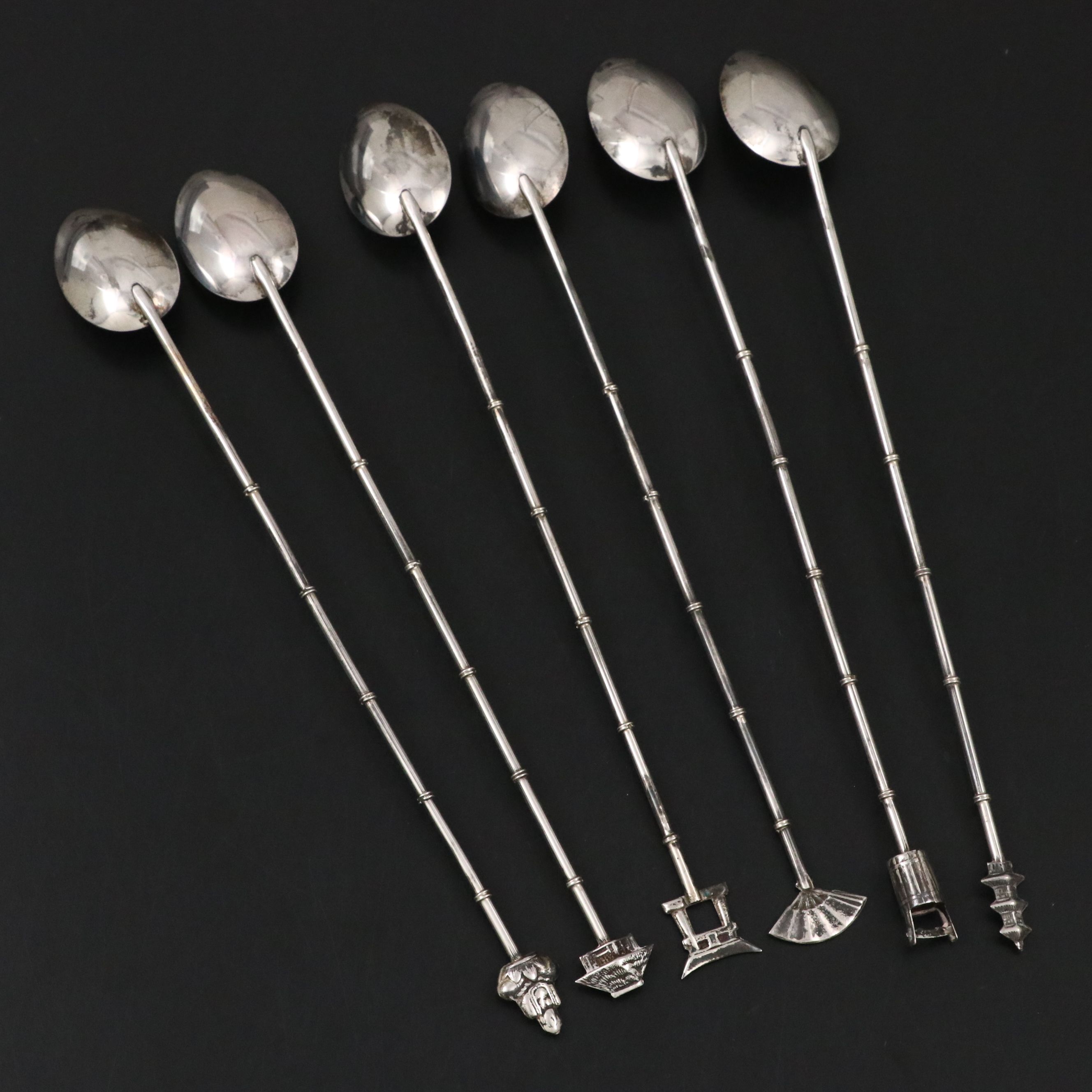 Japanese Sterling Silver Iced Tea Spoons, Mid to Late 20th Century