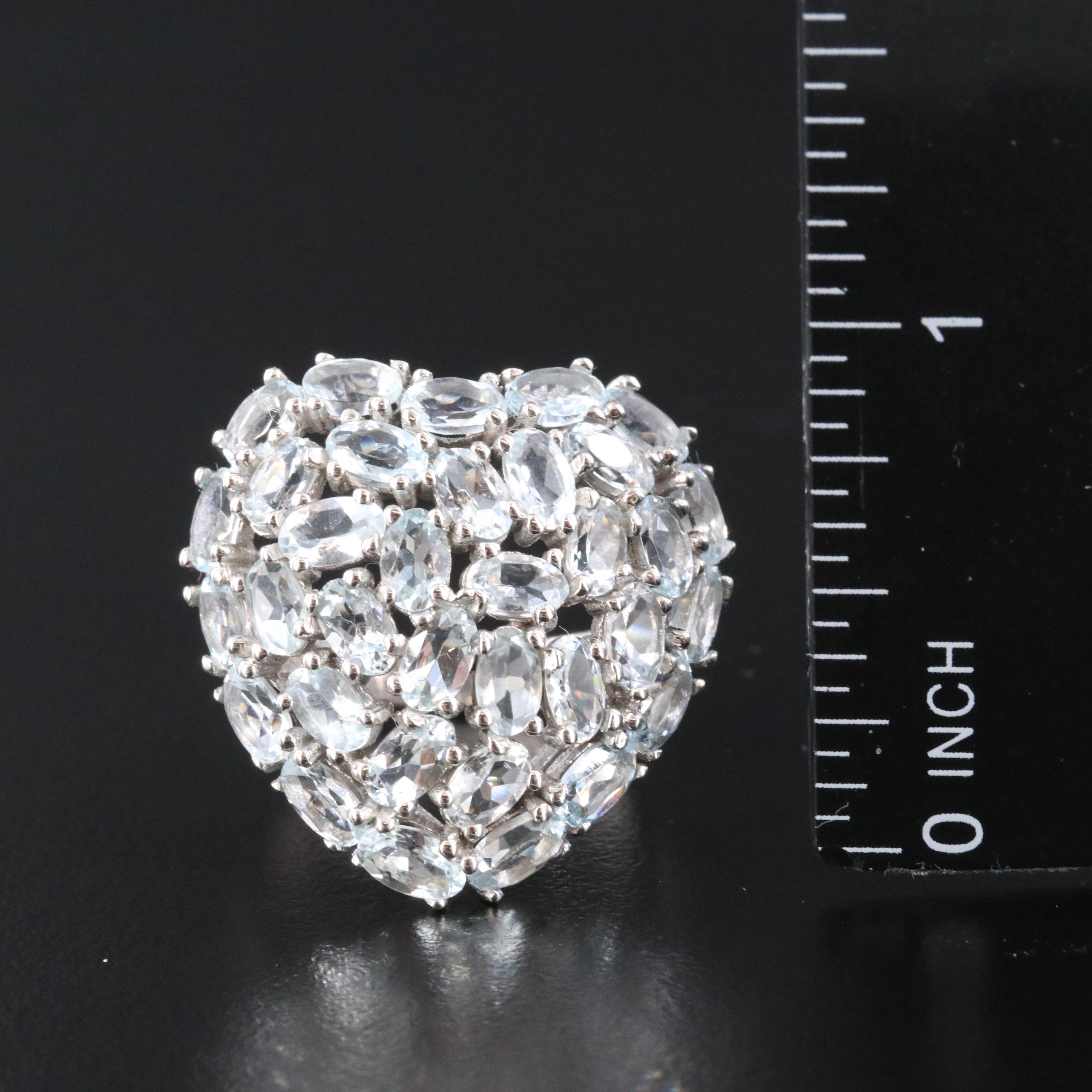 Sterling Aquamarine Heart Cluster Ring