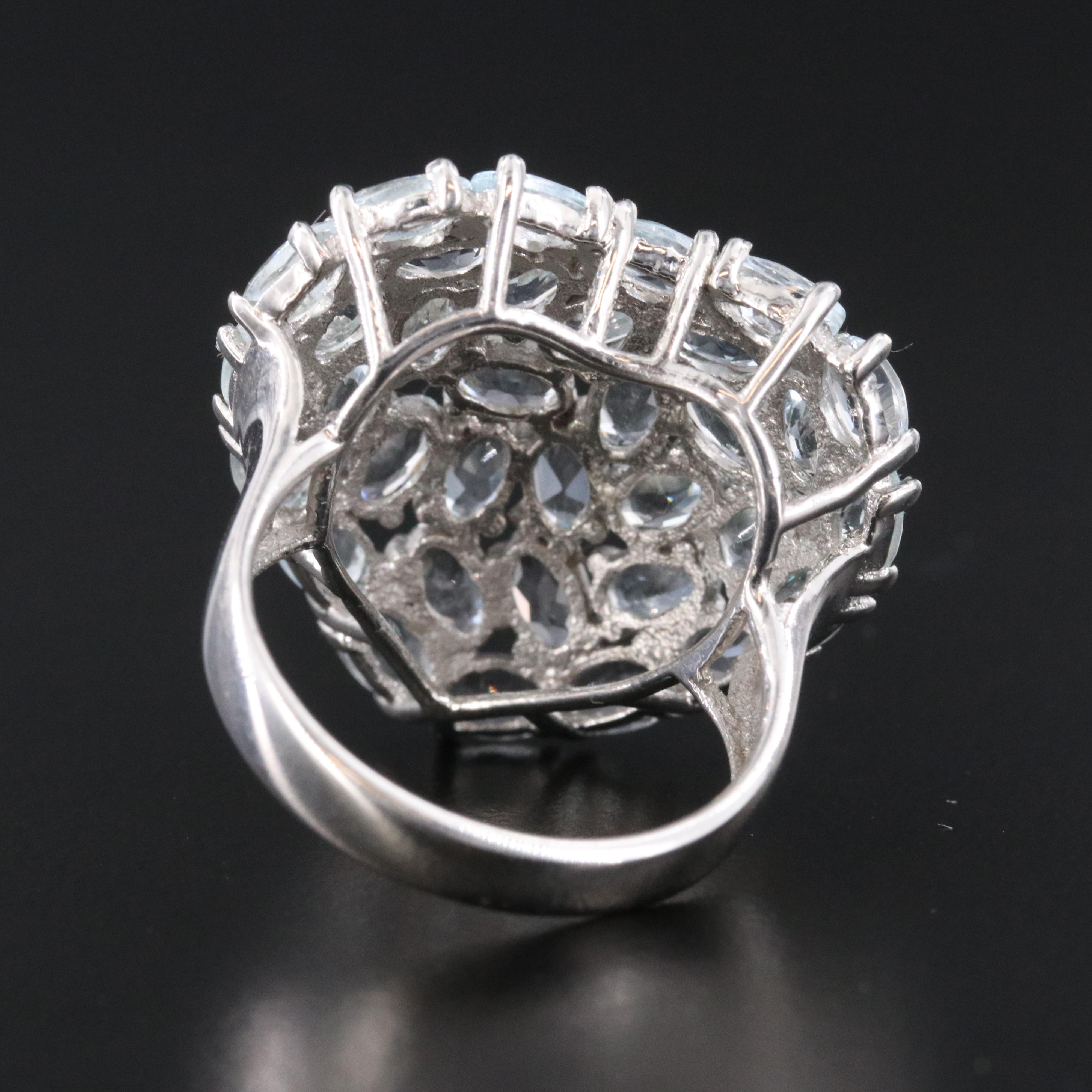 Sterling Aquamarine Heart Cluster Ring