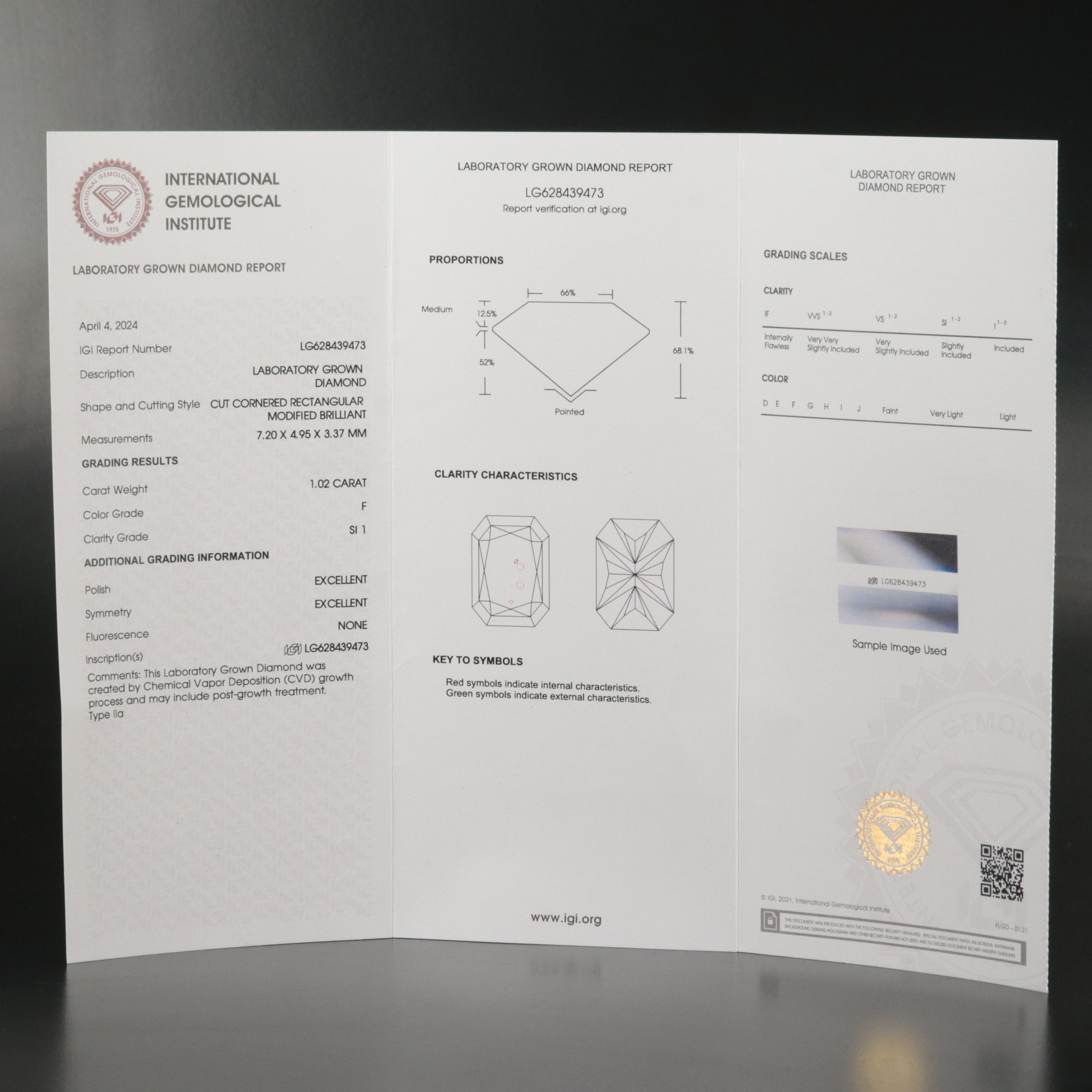 Loose 1.02 CT Lab Grown Diamond with IGI Report