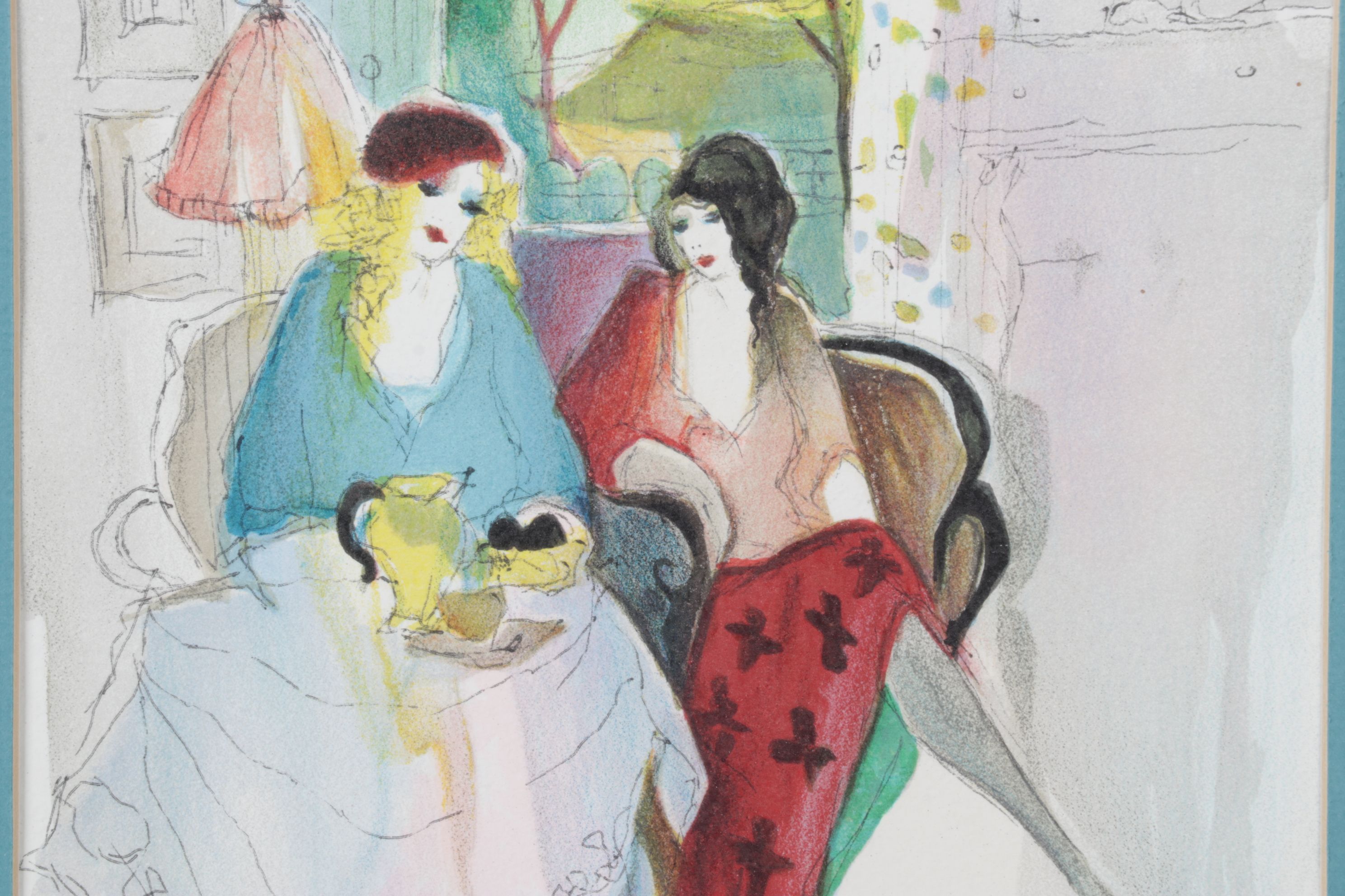 Itzchak Tarkay Impressionist Portrait Color Lithograph "Tea for Two"