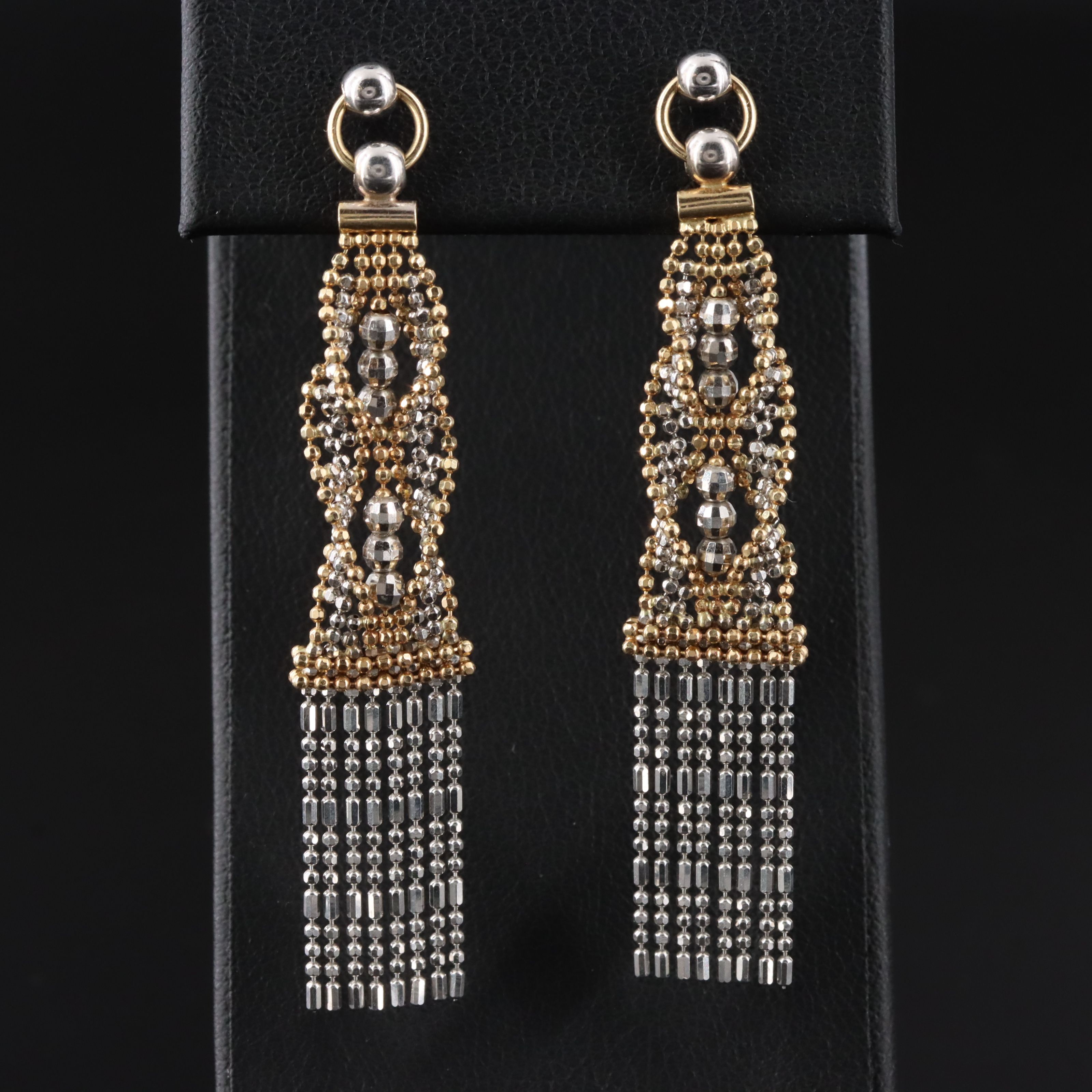 14K Two-Tone Bead Chain Fringe Earrings