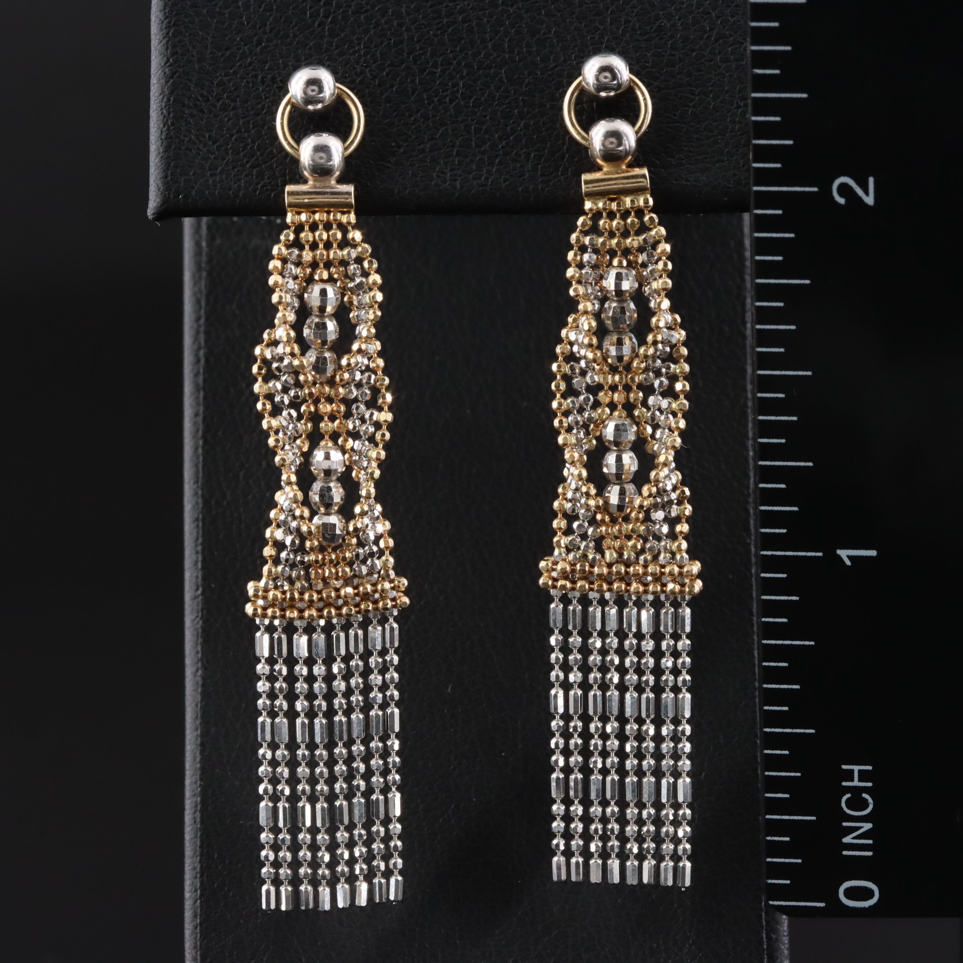 14K Two-Tone Bead Chain Fringe Earrings