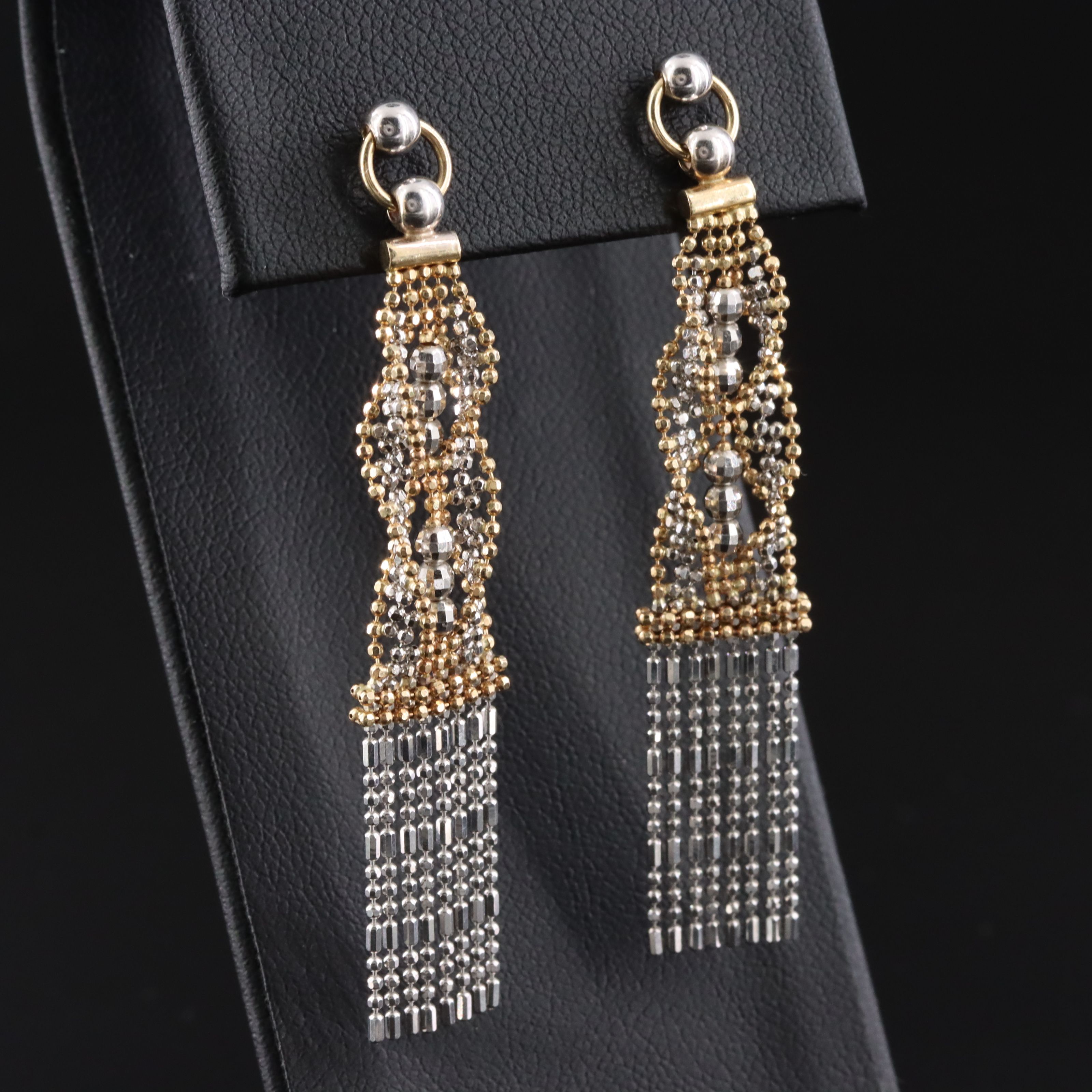 14K Two-Tone Bead Chain Fringe Earrings