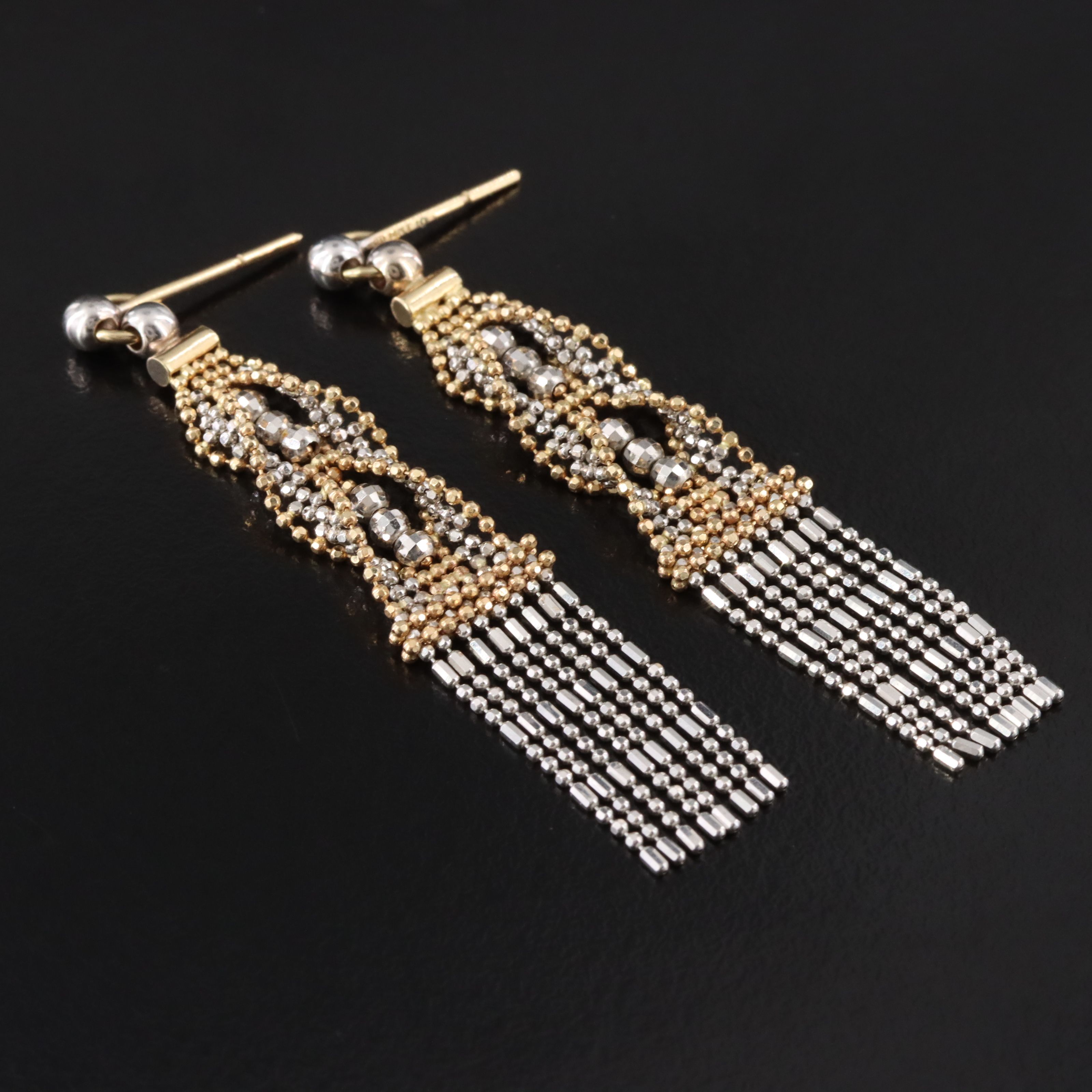 14K Two-Tone Bead Chain Fringe Earrings