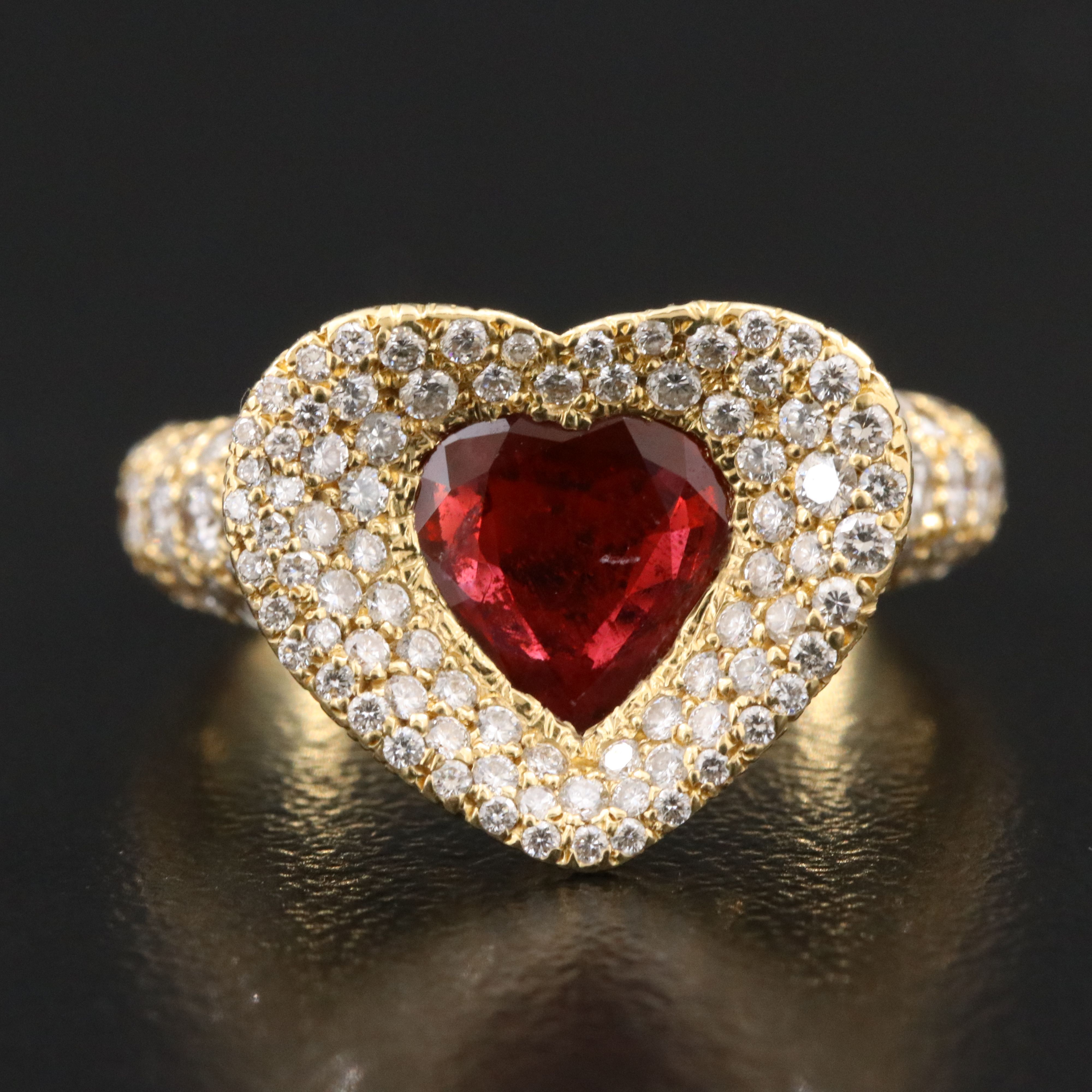 18K Pavé Ruby Heart and Diamond Ring